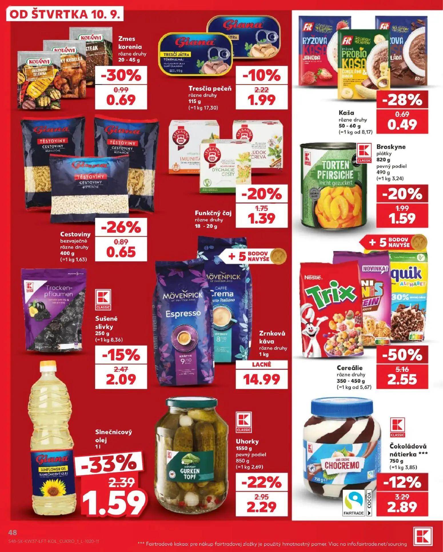 Kaufland leták, strana 48 z 84 — Slnečnicový olej, Broskyne plátky