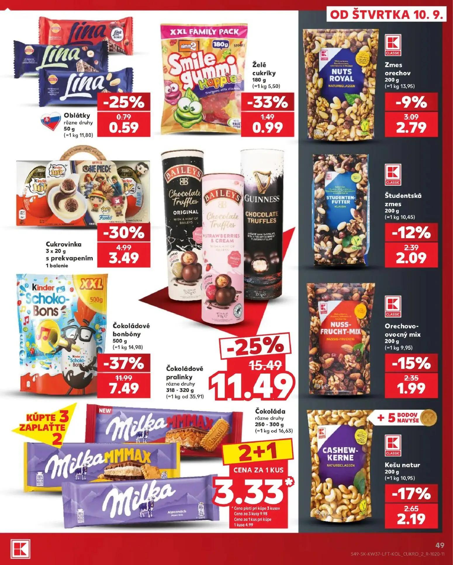 Kaufland leták, strana 49 z 84 — Čokoládové bonbóny, Čokoládové pralinky rôzne druhy