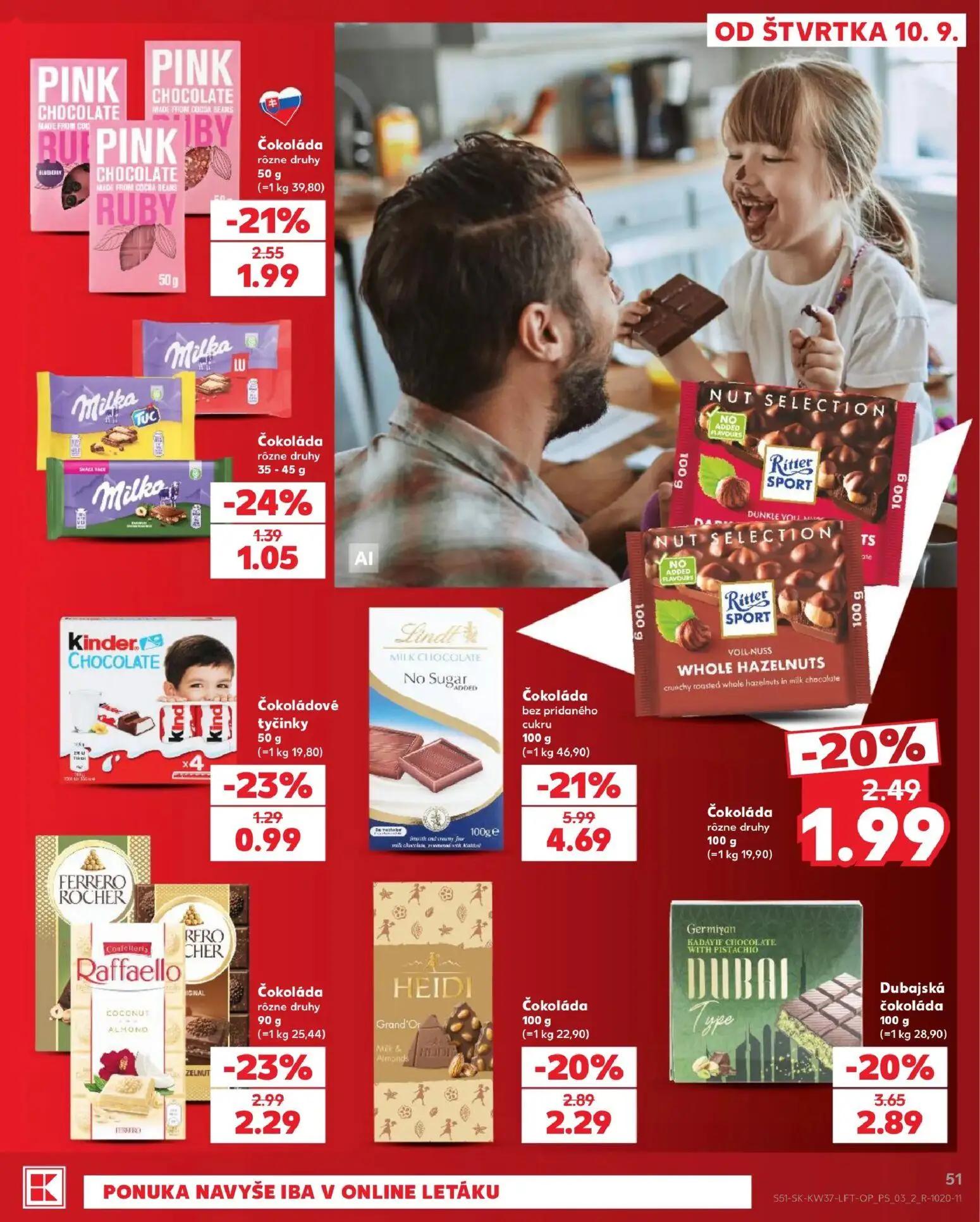 Kaufland leták, strana 51 z 84 — Čokoláda rôzne druhy, Čokoláda rôzne druhy, Čokoládové tyčinky