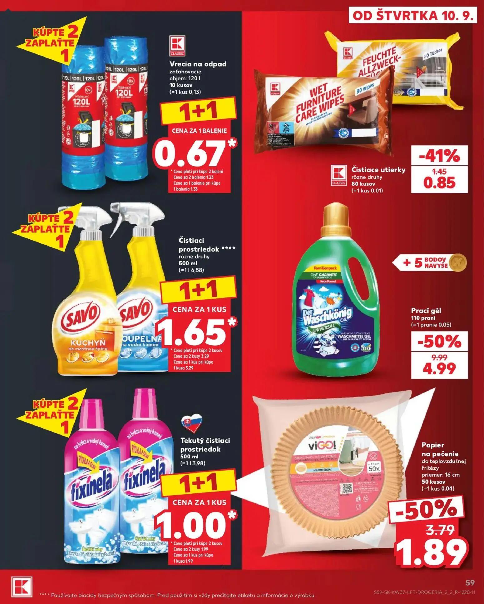 Kaufland leták, strana 59 z 84 — Prací gél 110 praní, Čistiaci prostriedok SAVO rôzne druhy