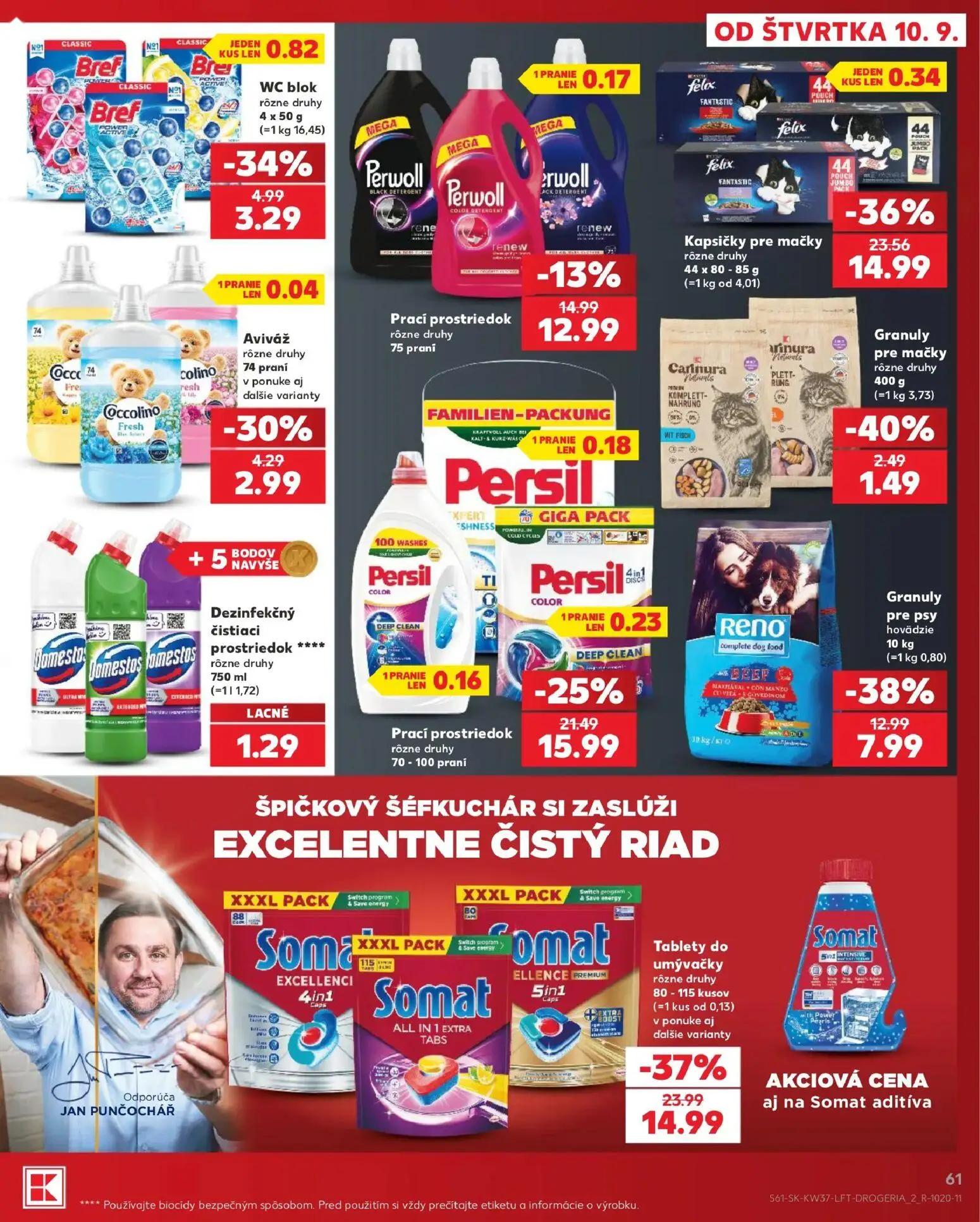 Kaufland leták, strana 61 z 84 — Prací prostriedok, Dezinfekčný čistiaci prostriedok Domestos
