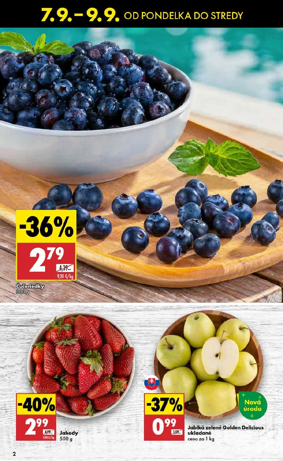 Biedronka leták, strana 2 z 11 — Jahody, Čučoriedky, Jablká zelené Golden Delicious ukladané