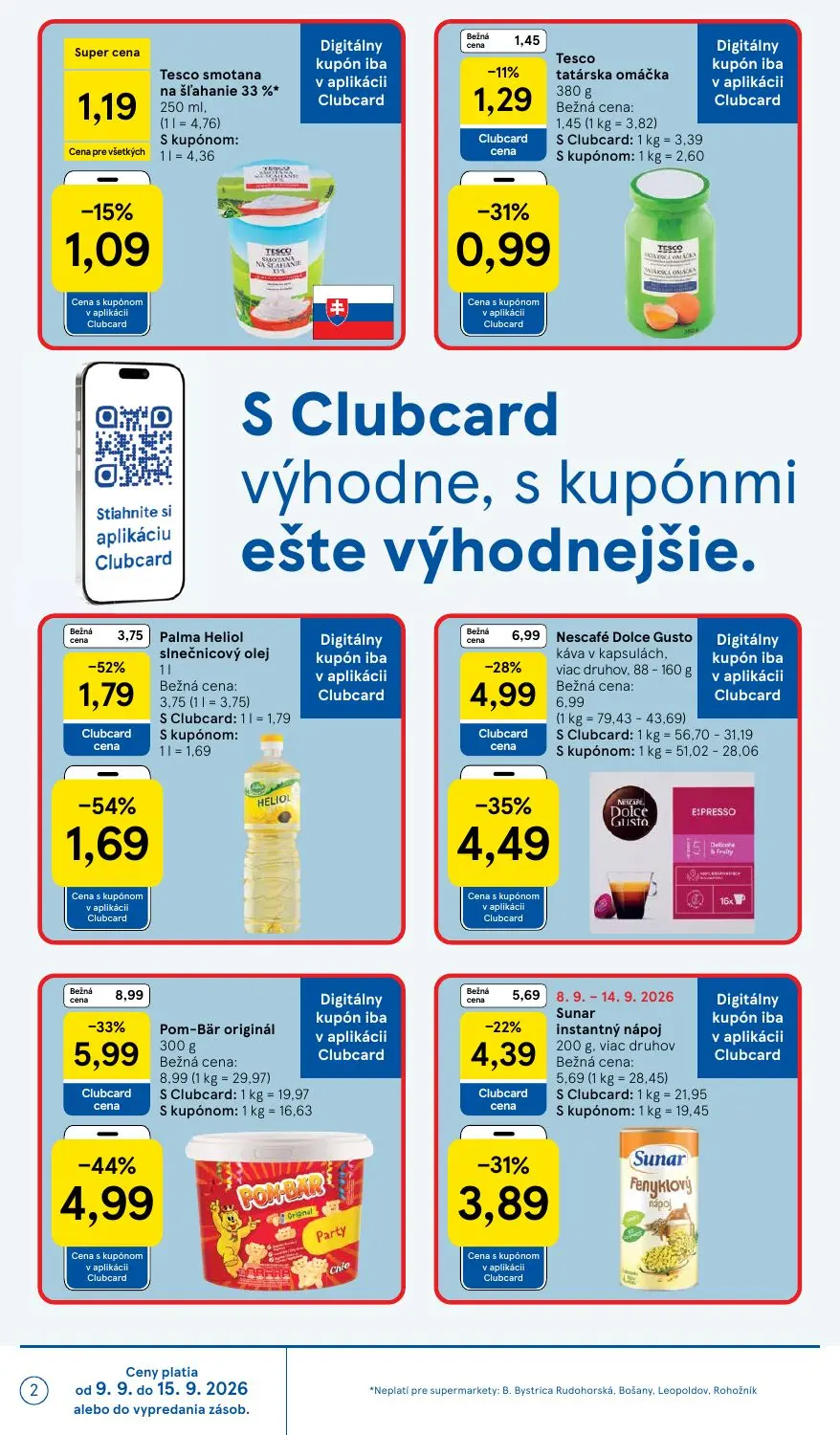 Tesco Supermarket leták, strana 2 z 26 — Pom-Bär originál, Palma Heliol slnečnicový olej