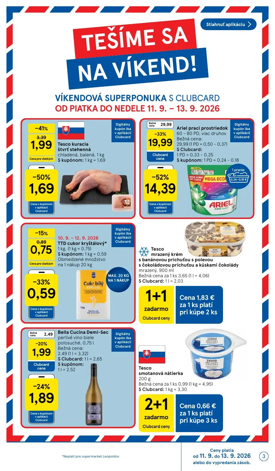 Tesco Supermarket leták, strana 3 z 26 — Bella Cucina Demi-Sec perlivé víno biele polosuché, TTD cukor kryštálový