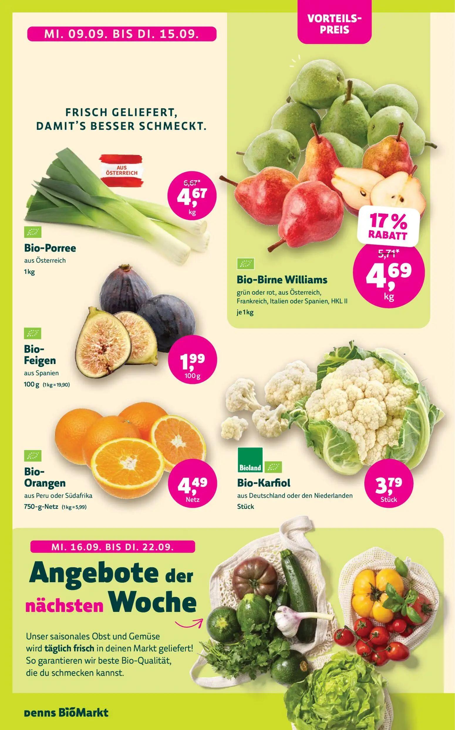 Denns BioMarkt Prospekt, Seite 2 von 14 — Bio-Porree, Bio-Birne Williams, Bio-Feigen