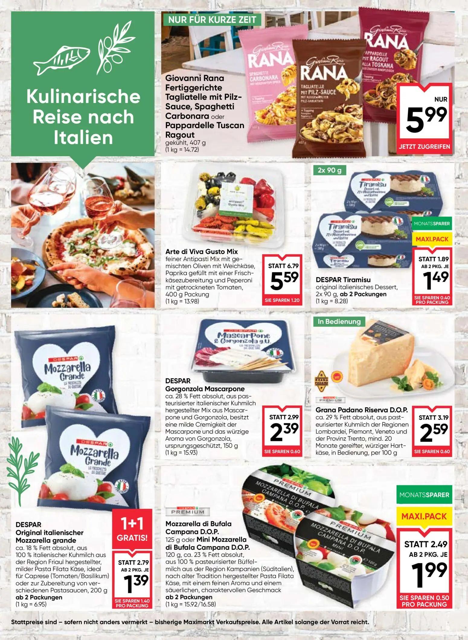 Maximarkt Prospekt, Seite 2 von 4 — DESPAR Original italienischer Mozzarella grande, Arte di Viva Gusto Mix feiner Antipasti…