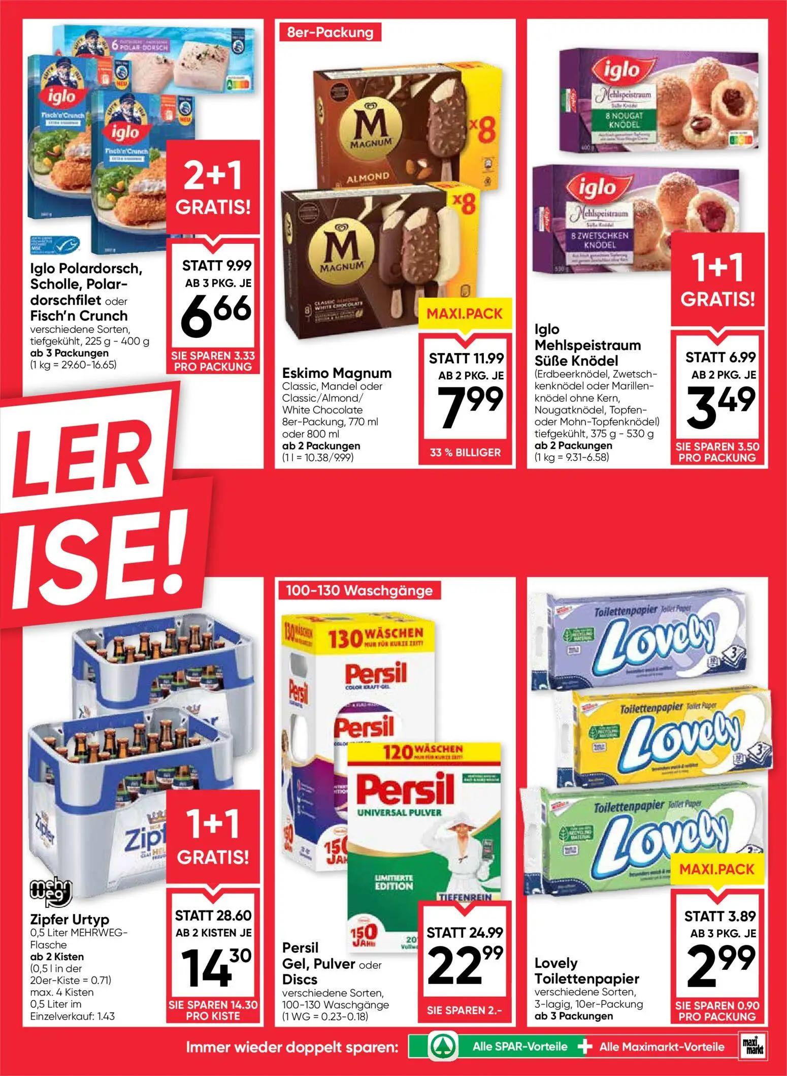 Maximarkt Prospekt, Seite 3 von 24 — Zipfer Urtyp 0,5 Liter MEHRWEG-Flasche, Eskimo Magnum Classic, Mandel oder Classic/Almo…