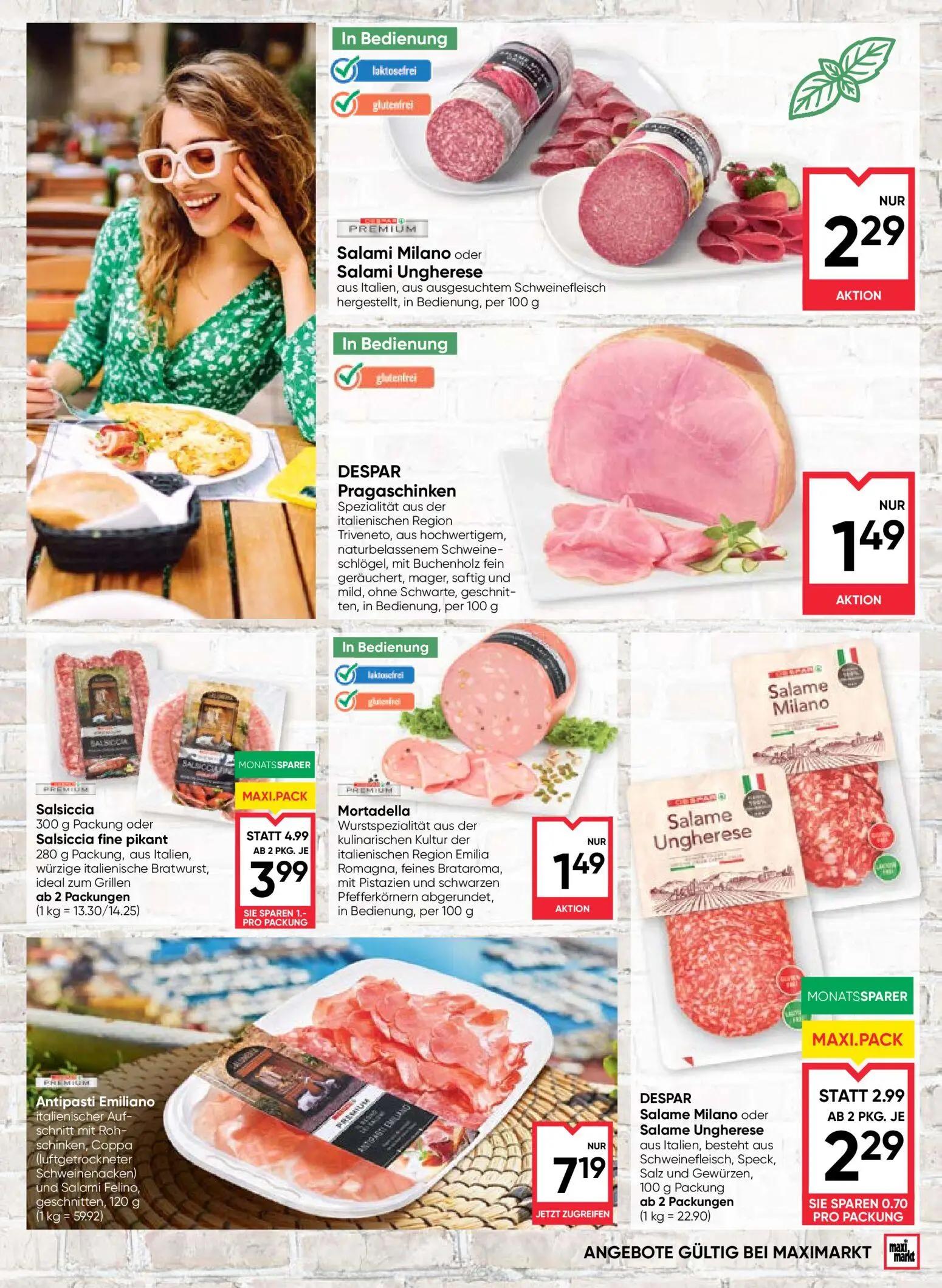 Maximarkt Prospekt, Seite 3 von 4 — Salsiccia, Salsiccia fine pikant, DESPAR Salame Milano oder Salame Ungherese