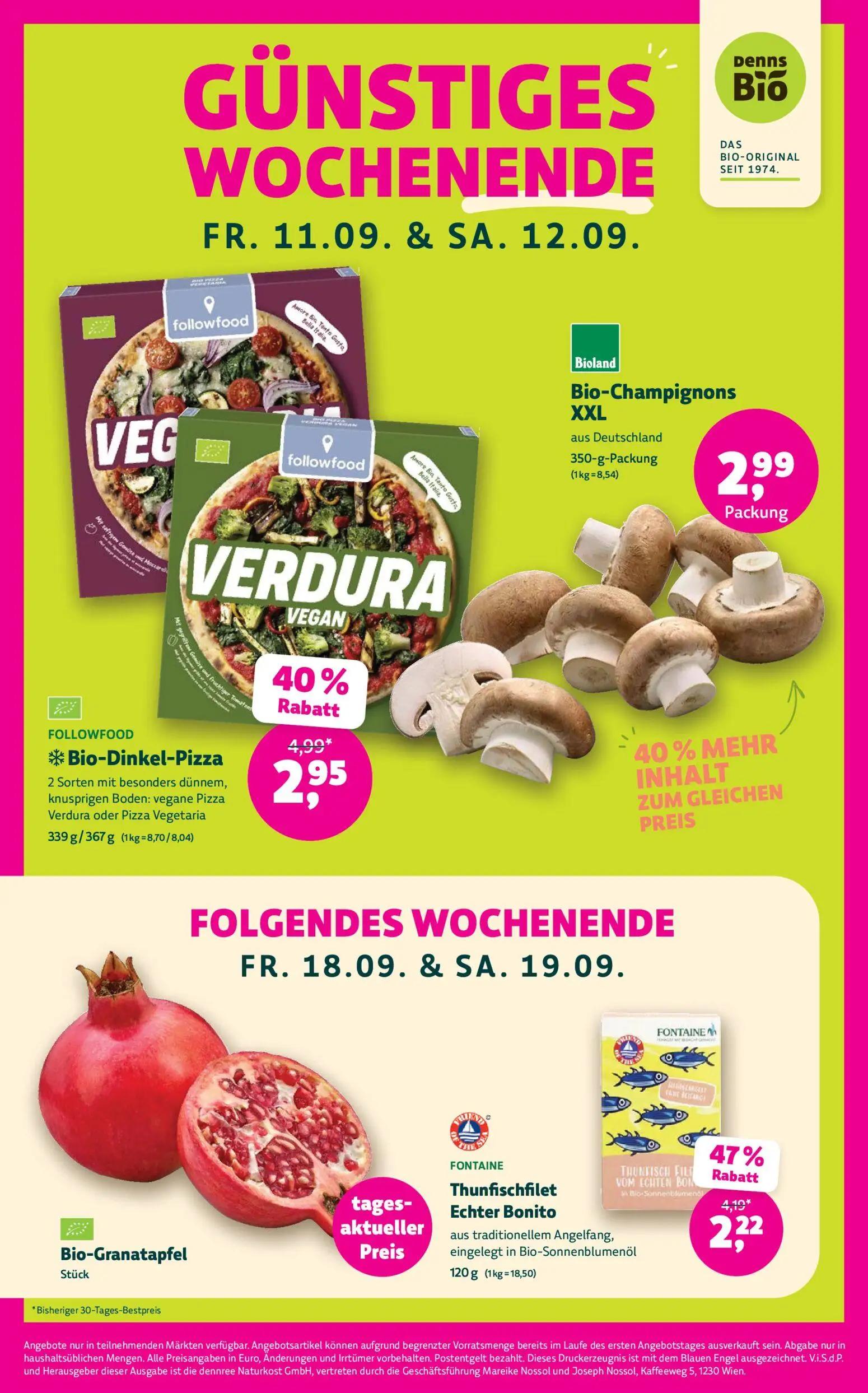 Denns BioMarkt Prospekt, Seite 4 von 14 — Bio-Dinkel-Pizza 2 Sorten mit besonders dünnem, knusprigen Boden: vegane Pizza Ver…