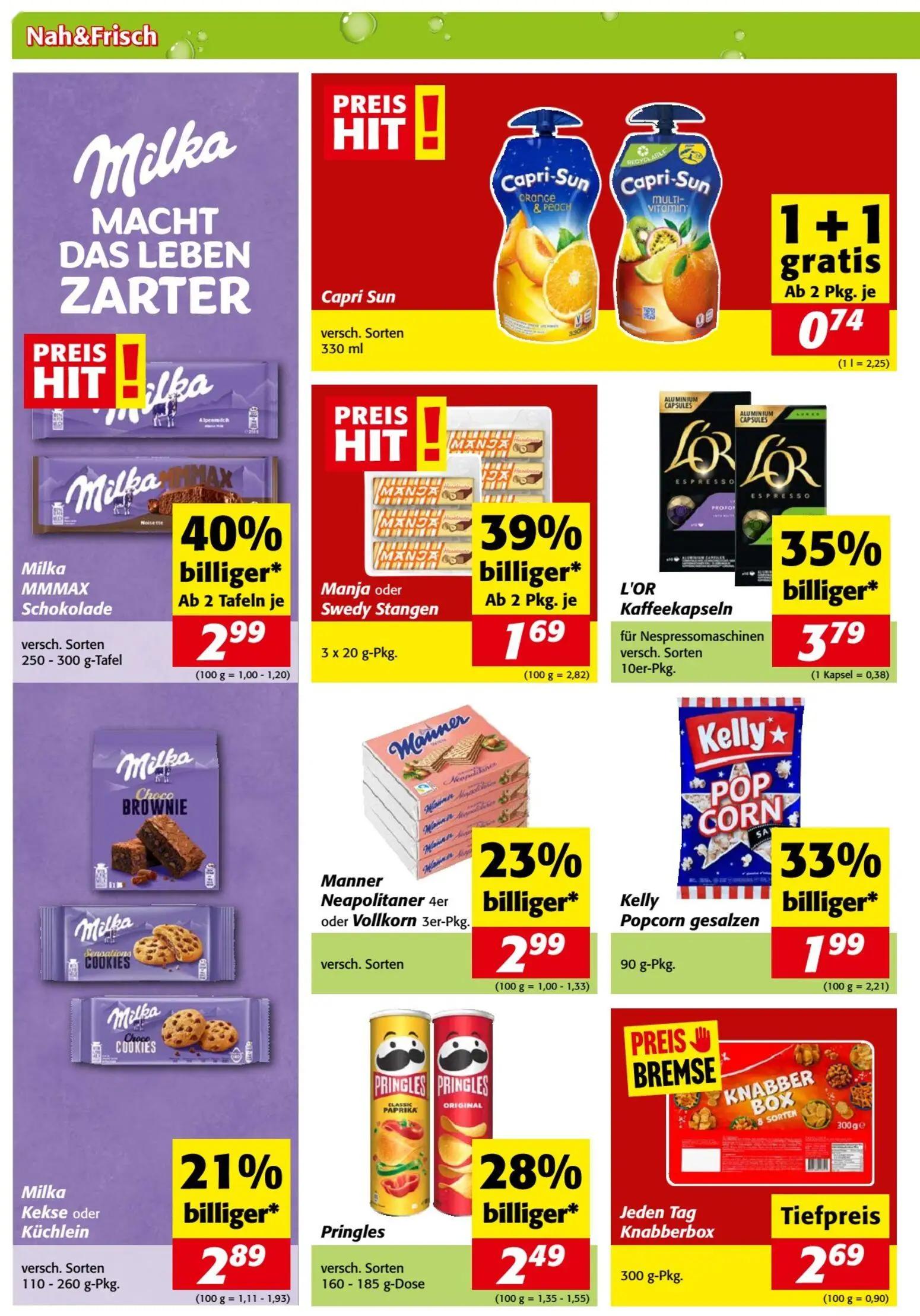 Nah & Frisch Prospekt, Seite 6 von 8 — L'OR Kaffeekapseln, Milka MMMAX Schokolade, Manja oder Swedy Stangen