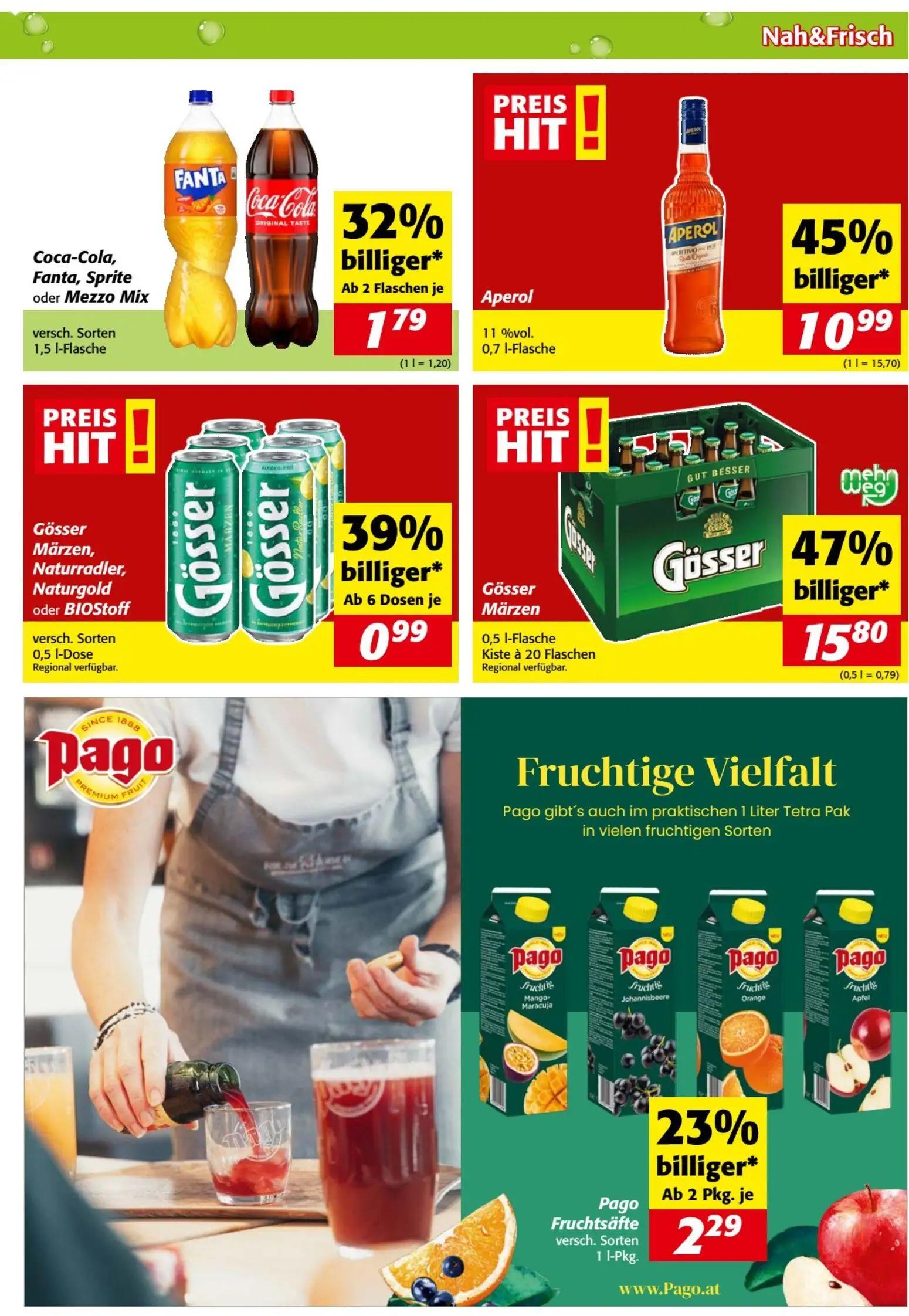 Nah & Frisch Prospekt, Seite 7 von 8 — Gösser Märzen, Aperol, Coca-Cola, Fanta, Sprite oder Mezzo Mix