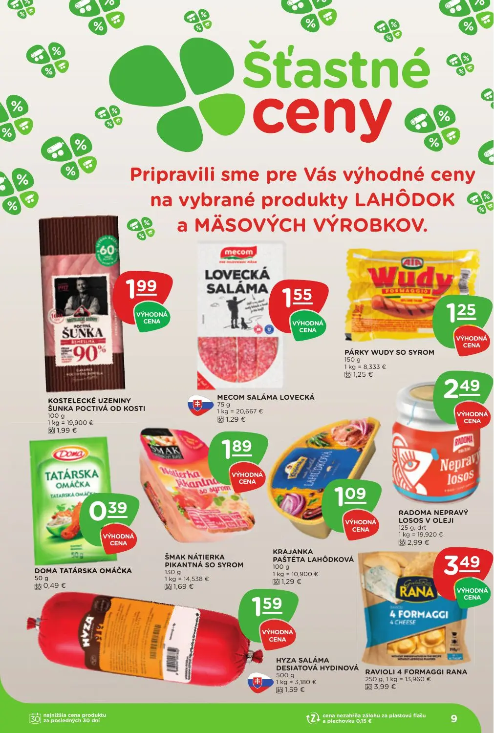 Terno leták, strana 9 z 25 — RADOMA NEPRAVÝ LOSOS V OLEJI, RAVIOLI 4 FORMAGGI RANA, MECOM SALÁMA LOVECKÁ