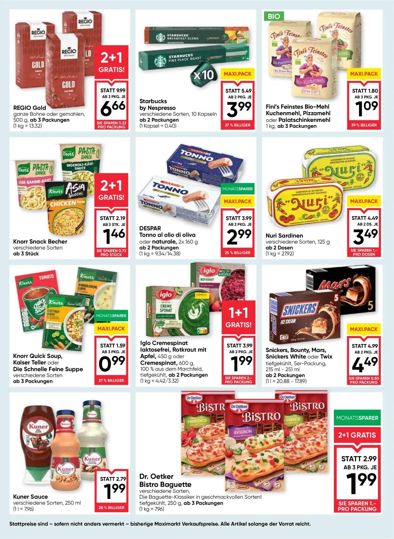 Maximarkt Prospekt, Seite 10 von 24 — REGIO Gold ganze Bohne oder gemahlen, Iglo Cremespinat laktosefrei, Rotkraut mit Apfel…