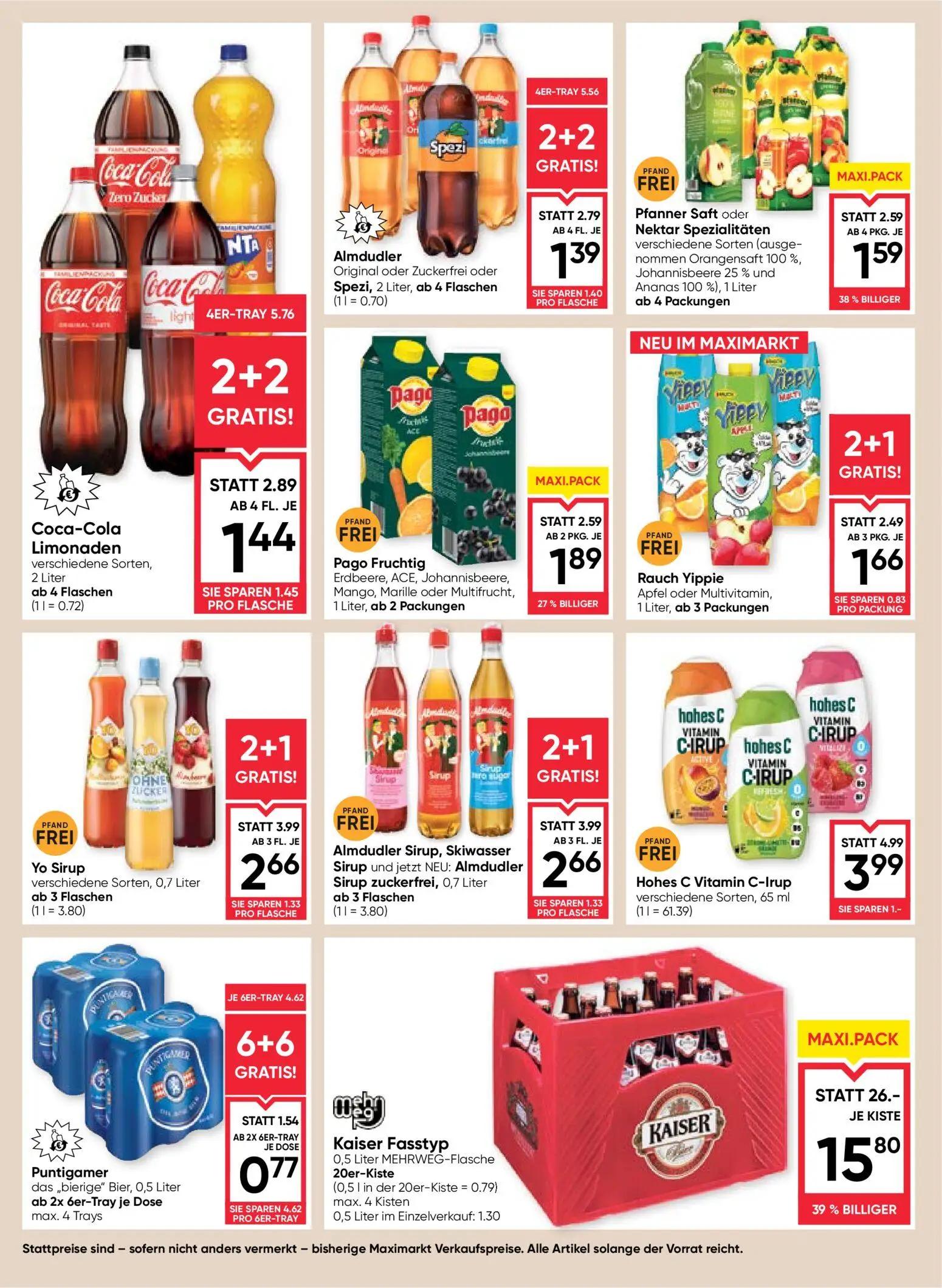 Maximarkt Prospekt, Seite 12 von 24 — Kaiser Fasstyp 0,5 Liter MEHRWEG-Flasche 20er-Kiste, Coca-Cola Limonaden verschiedene …
