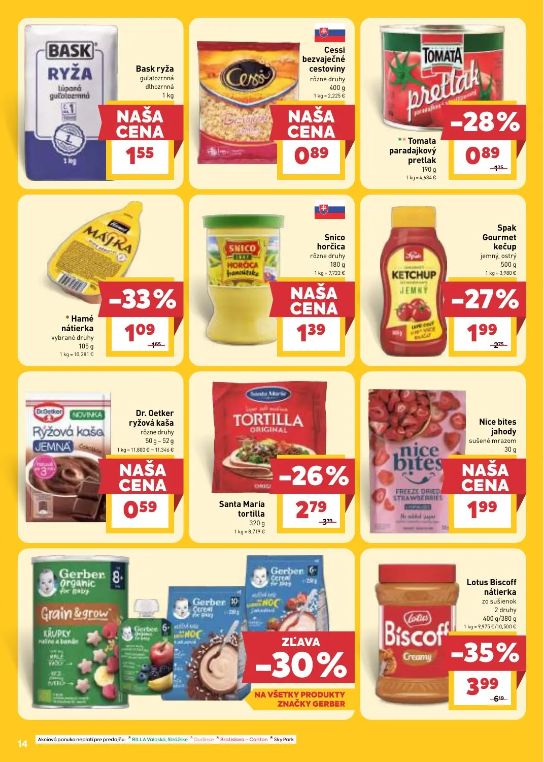 Billa leták, strana 14 z 31 — Lotus Biscoff nátierka zo sušienok 2 druhy, Santa Maria tortilla, Spak Gourmet kečup jemný, os…