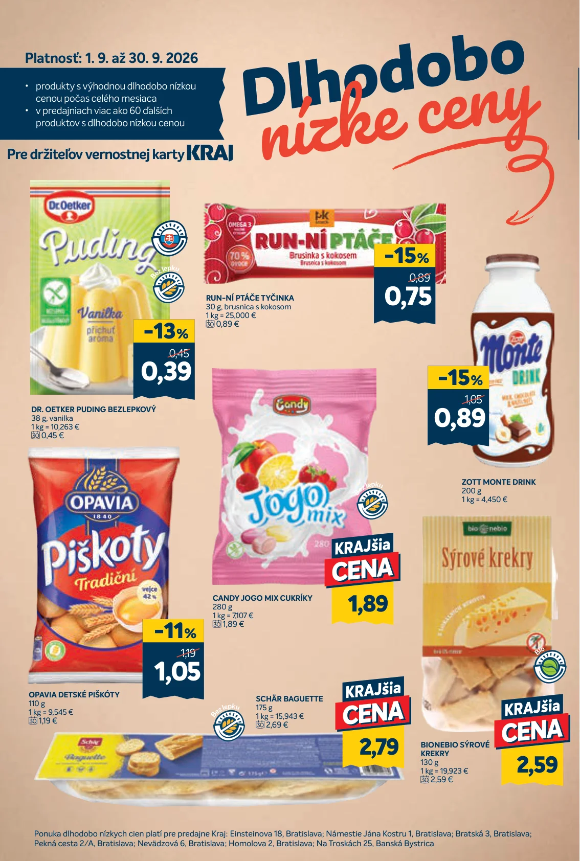 Kraj leták, strana 14 z 16 — ZOTT MONTE DRINK, RUN-NÍ PTÁČE TYČINKA, OPAVIA DETSKÉ PIŠKÓTY
