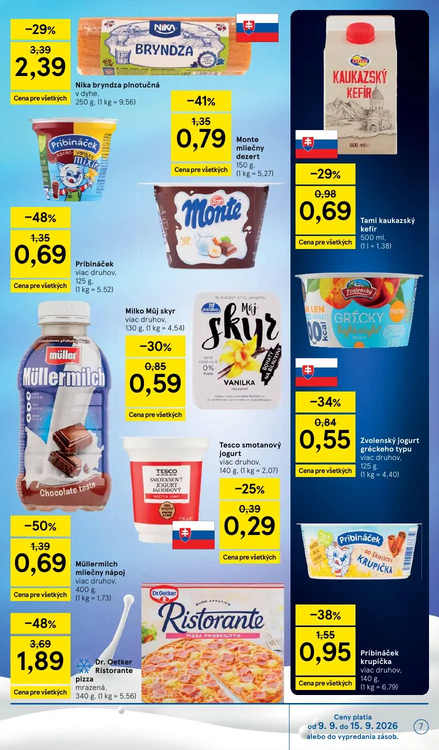Tesco leták, strana 7 z 46 — Nika bryndza plnotučná, Pribináček, Pribináček krupička