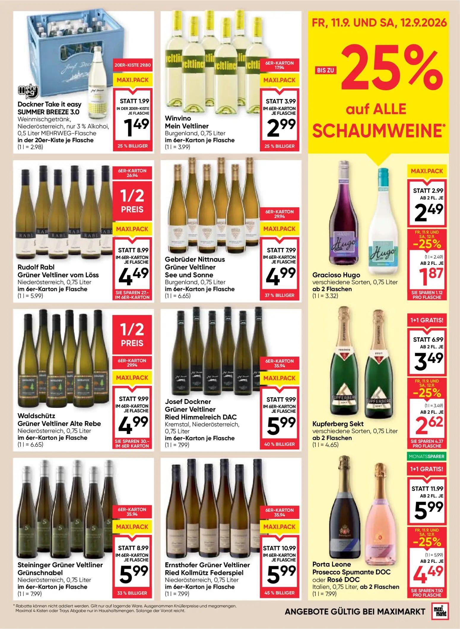 Maximarkt Prospekt, Seite 13 von 24 — Porta Leone Prosecco Spumante DOC oder Rosé DOC, Waldschütz Grüner Veltliner Alte Rebe…