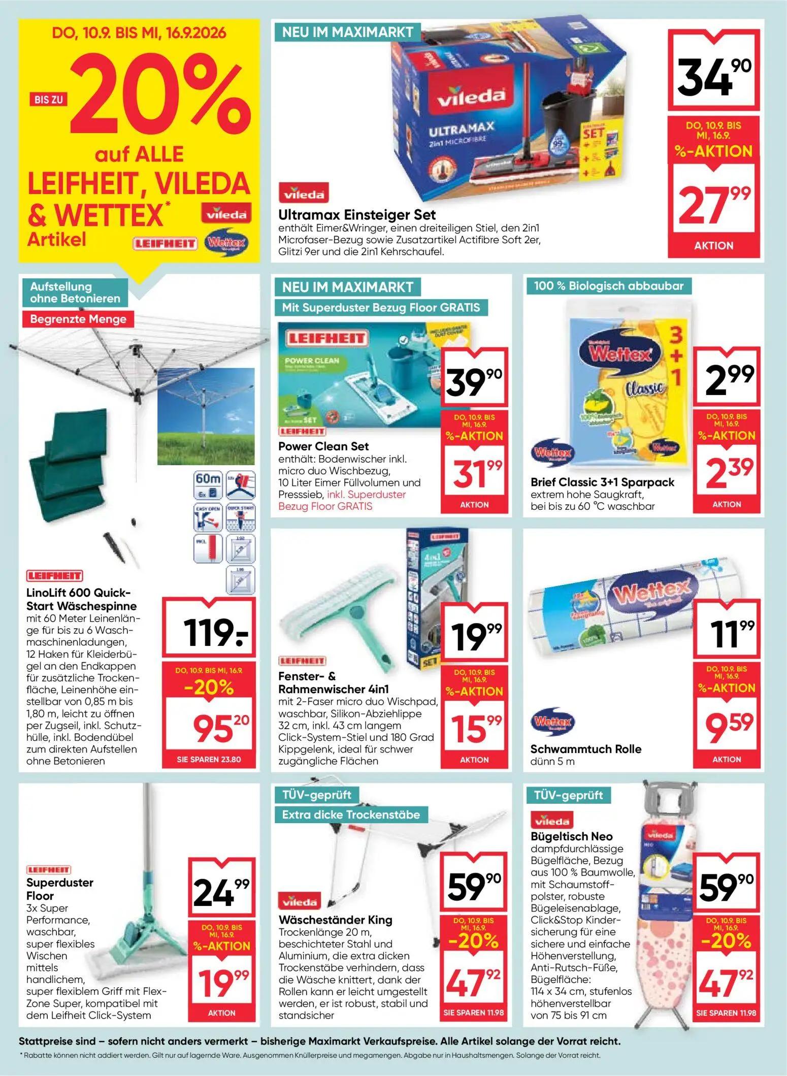 Maximarkt Prospekt, Seite 16 von 24 — LinoLift 600 Quick-Start Wäschespinne, Wäscheständer King, Bügeltisch Neo