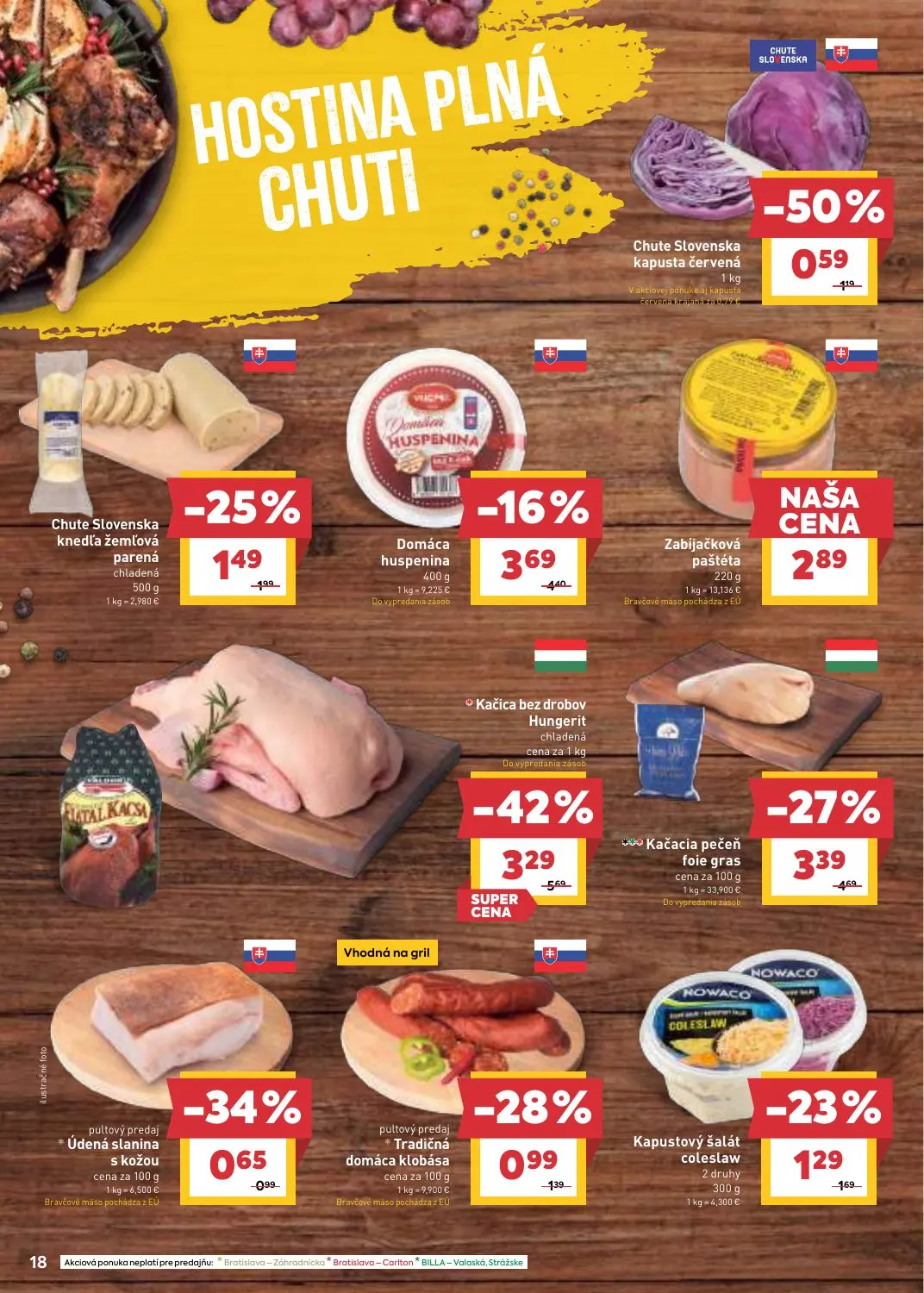 Billa leták, strana 18 z 31 — Tradičná domáca klobása pultový predaj, Údená slanina s kožou pultový predaj