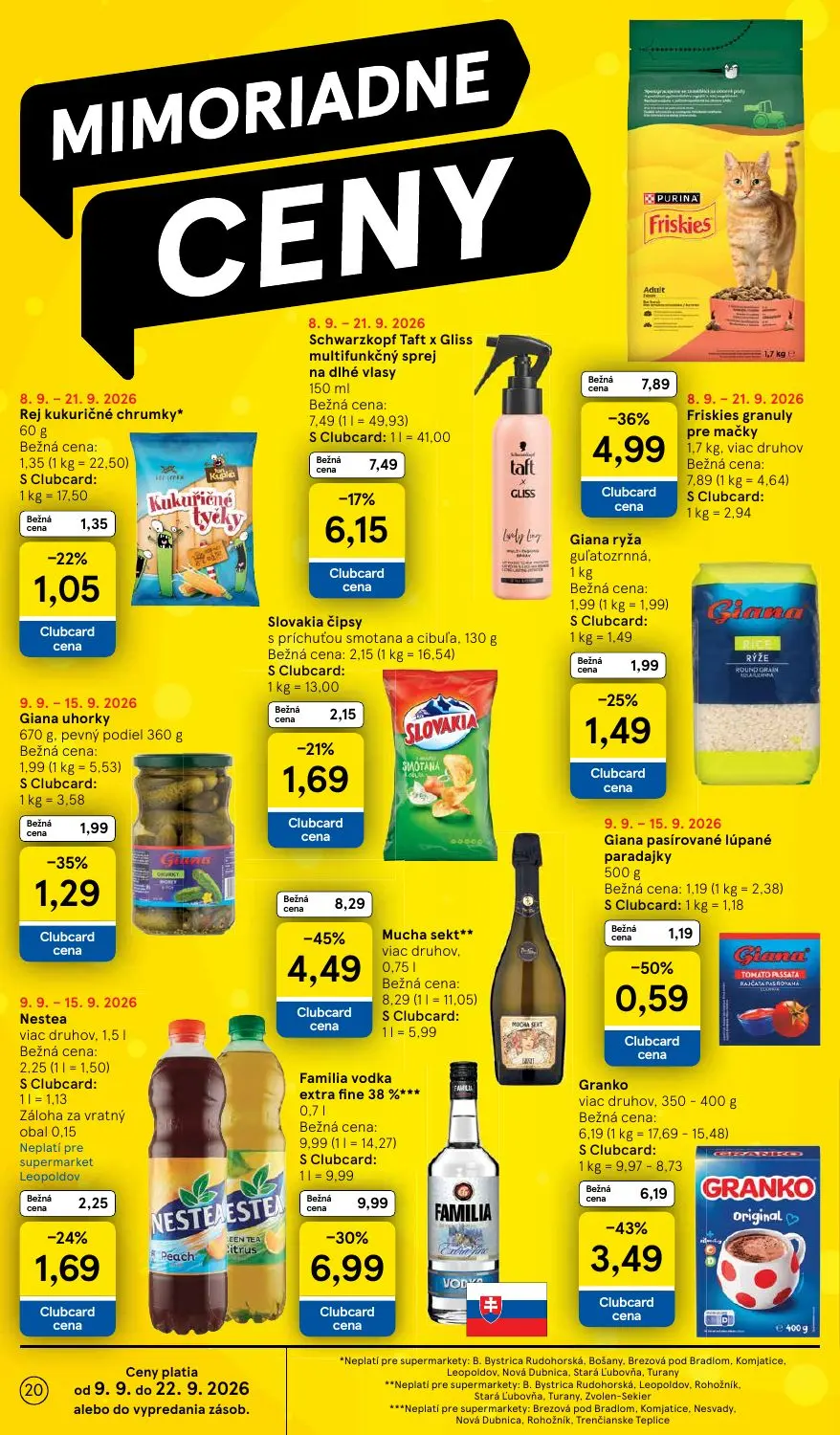 Tesco Supermarket leták, strana 20 z 26 — Mucha sekt, Familia vodka extra fine 38%