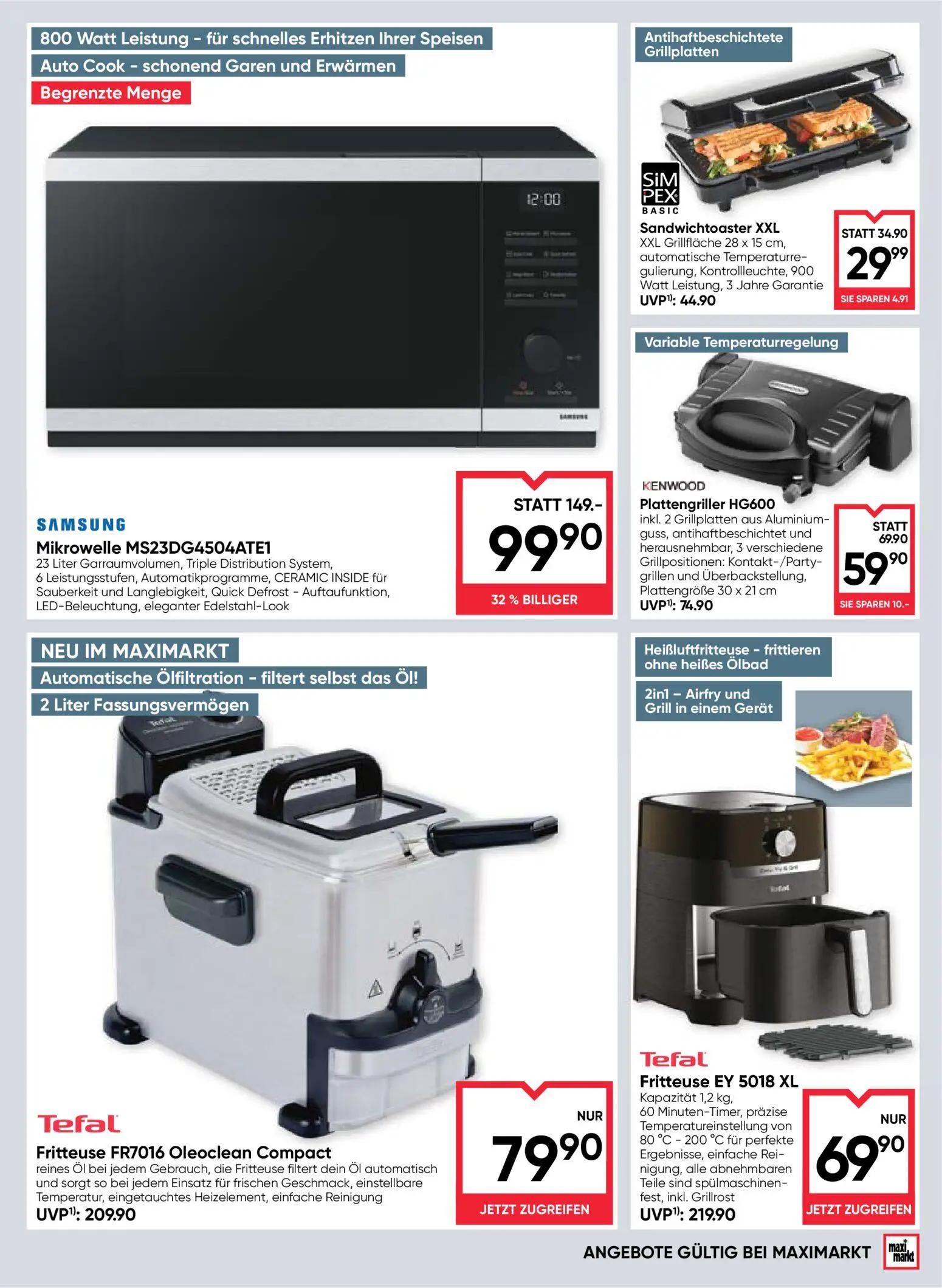 Maximarkt Prospekt, Seite 19 von 24 — Fritteuse EY 5018 XL, Fritteuse FR7016 Oleoclean Compact, Mikrowelle MS23DG4504ATE1