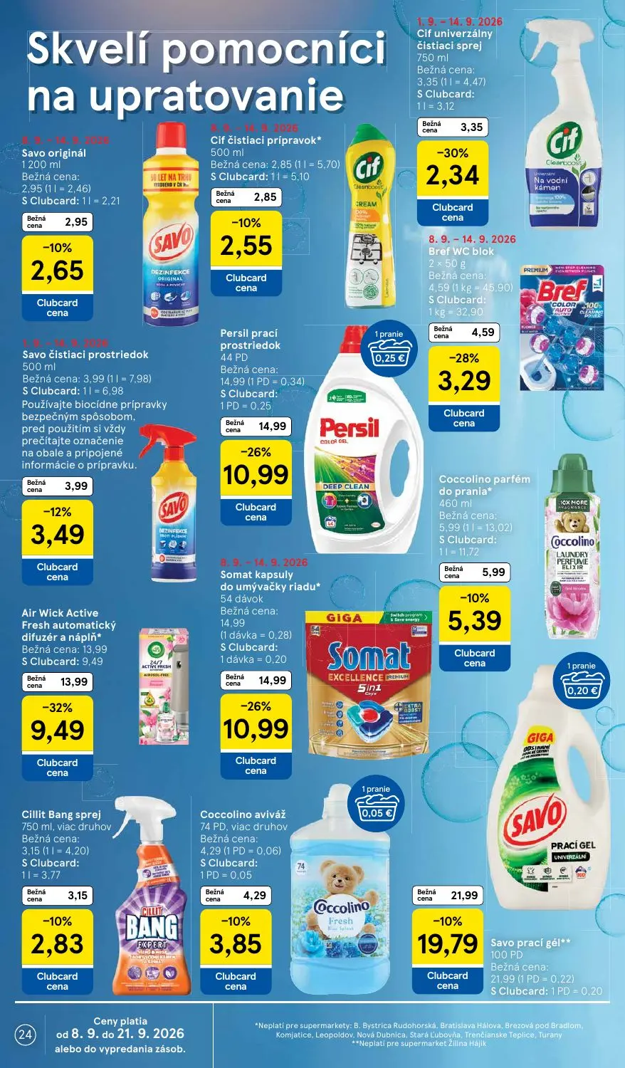 Tesco Supermarket leták, strana 24 z 26 — Persil prací prostriedok, Bref WC blok, Cif univerzálny čistiaci sprej