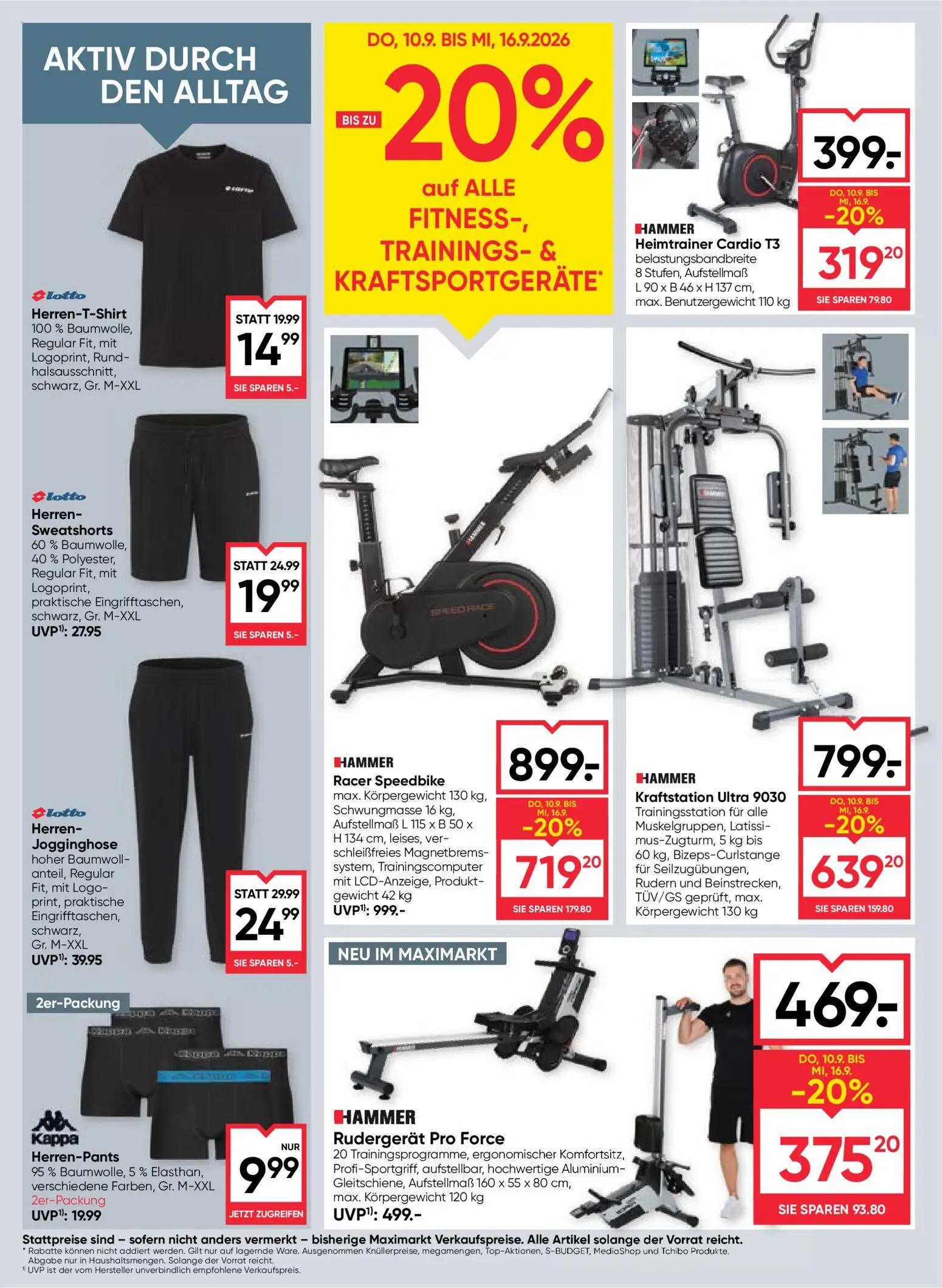 Maximarkt Prospekt, Seite 22 von 24 — Racer Speedbike max. Körpergewicht 130 kg, Schwungmasse 16 kg, Aufstellmaß L 115 x B 5…