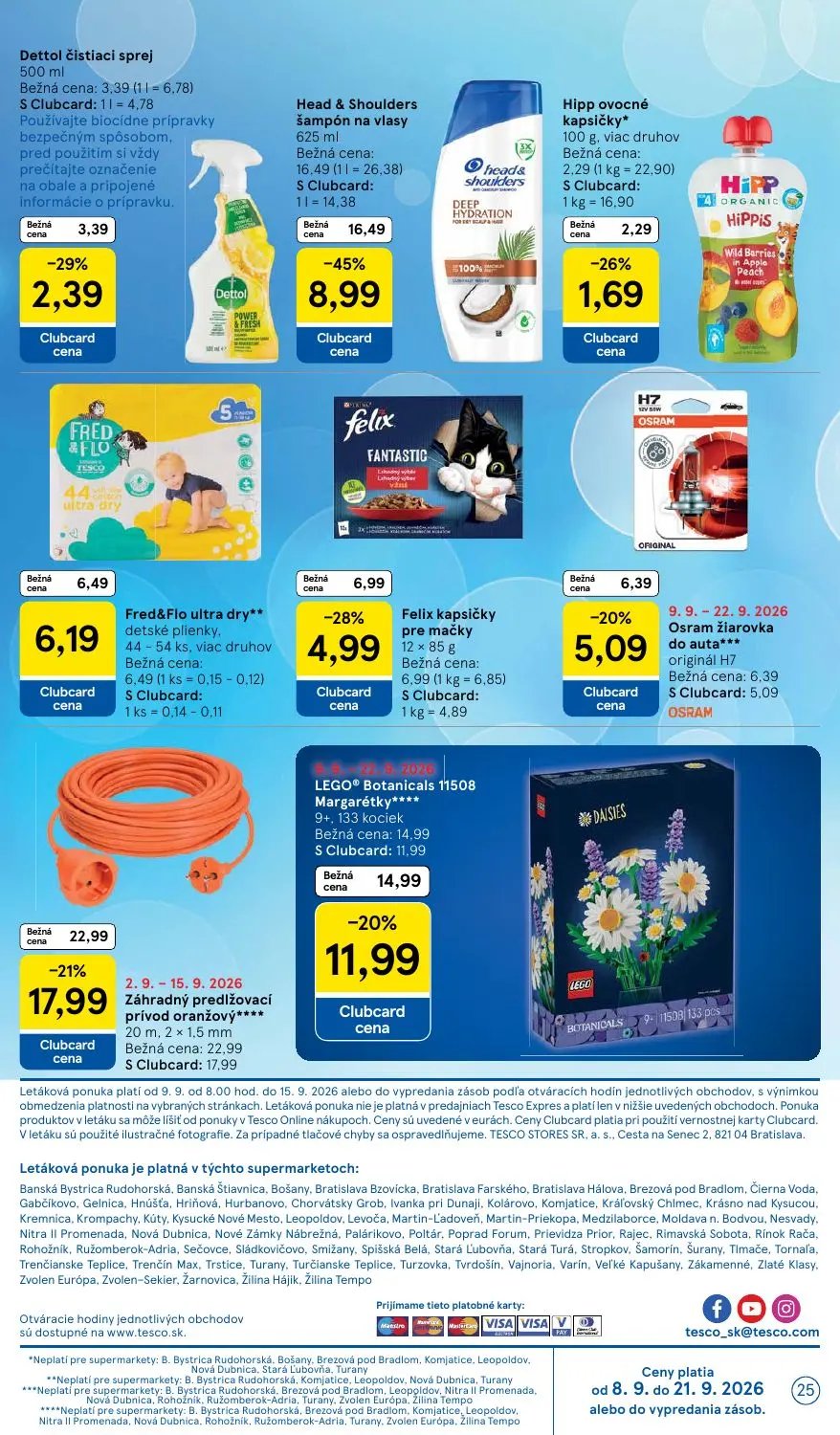 Tesco Supermarket leták, strana 25 z 26 — Hipp ovocné kapsičky*, Fred&Flo ultra dry** detské plienky