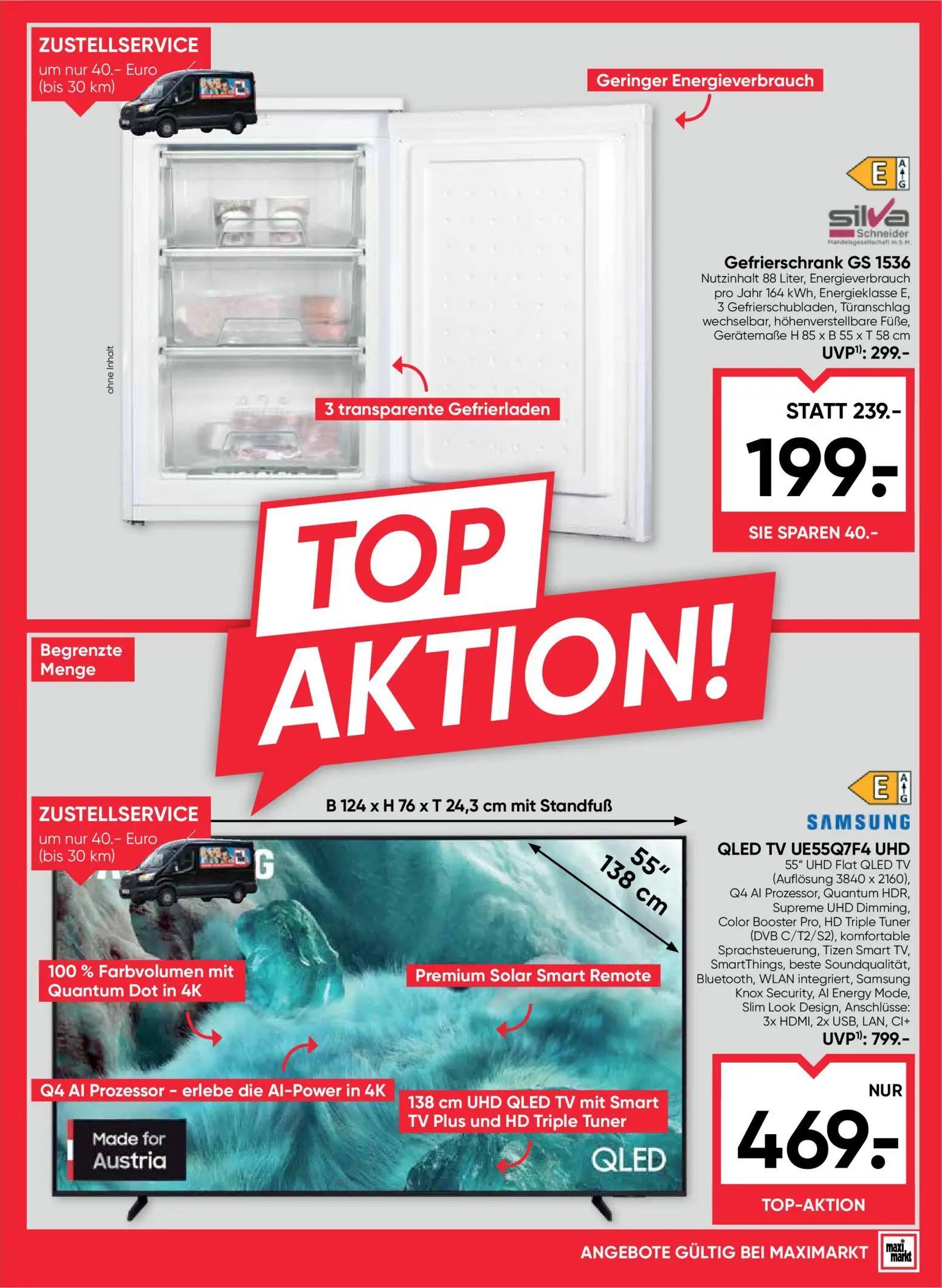 Maximarkt Prospekt, Seite 23 von 24 — QLED TV UE55Q7F4 UHD, Gefrierschrank GS 1536