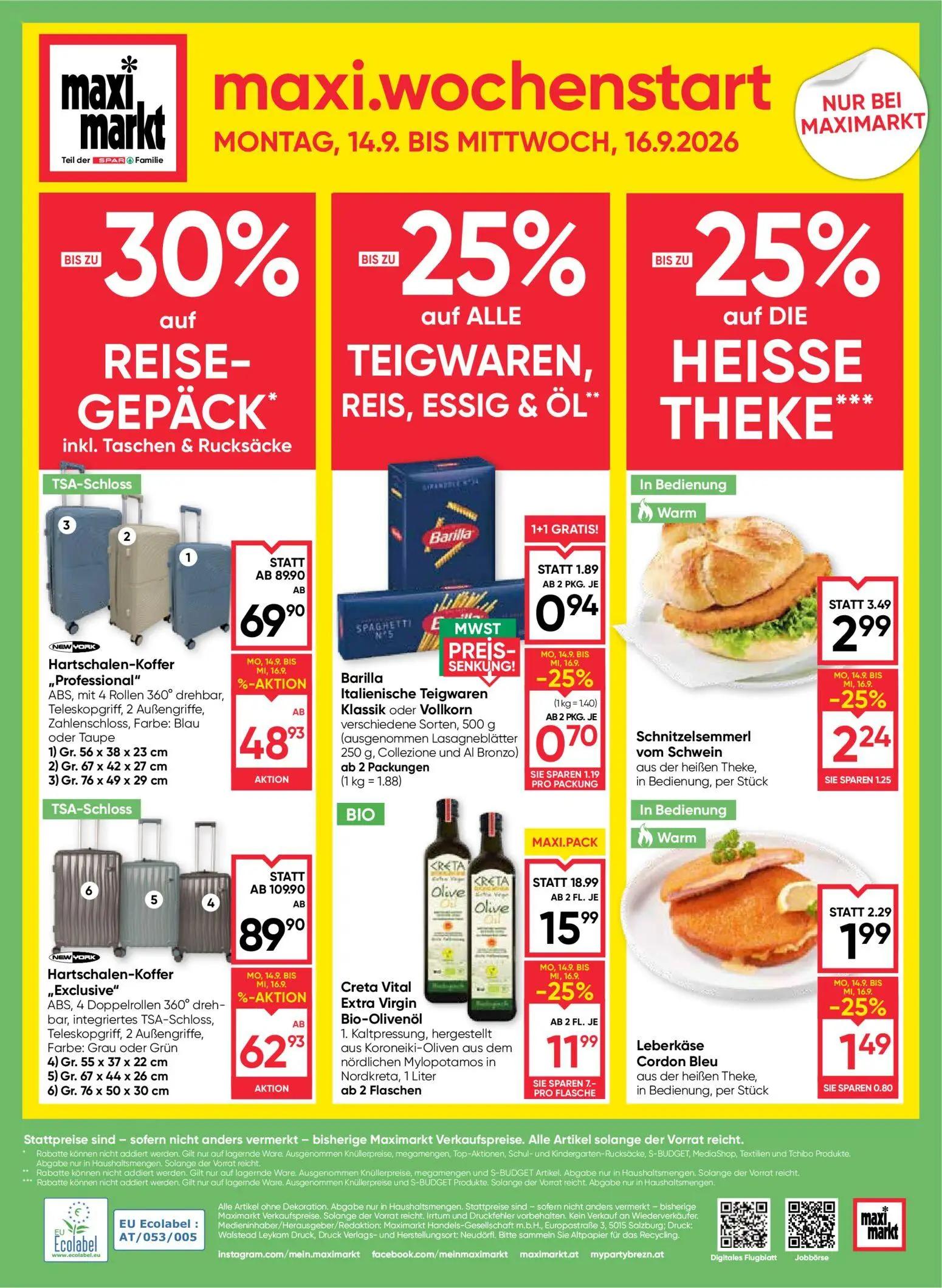 Maximarkt Prospekt, Seite 24 von 24 — Hartschalen-Koffer „Exclusive" ABS, 4 Doppelrollen 360° drehbar, integriertes TSA-Schl…