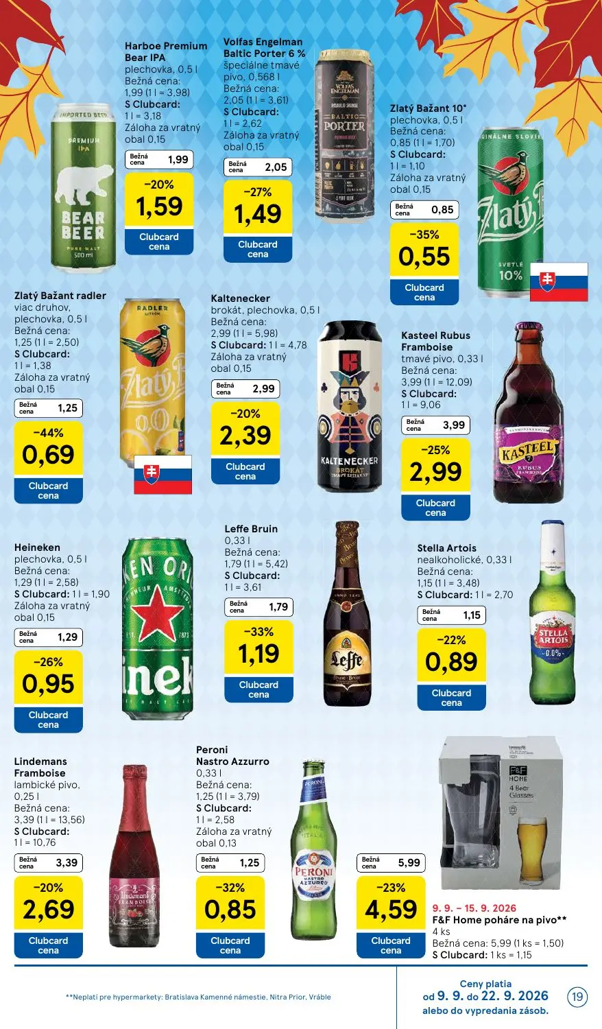 Tesco leták, strana 19 z 46 — Kasteel Rubus Framboise tmavé pivo, Kaltenecker brokát, Leffe Bruin
