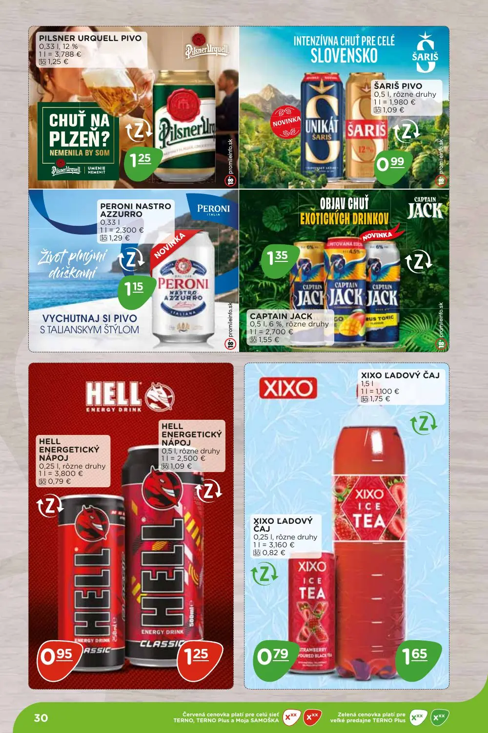 Terno leták, strana 30 z 36 — PILSNER URQUELL PIVO, ŠARIŠ PIVO, PERONI NASTRO AZZURRO