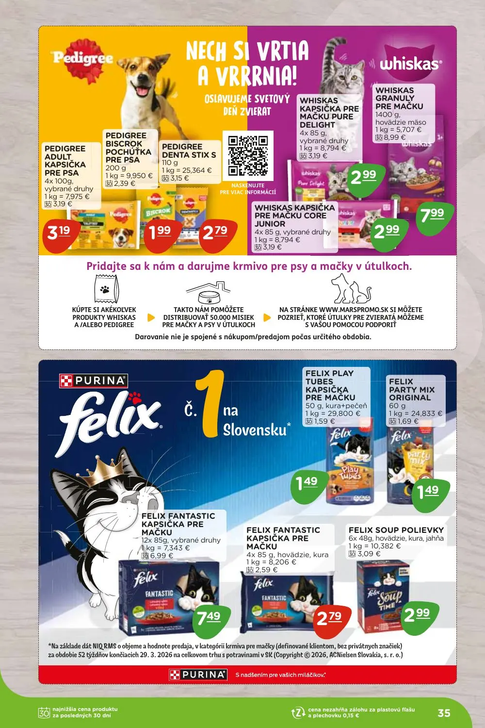Terno leták, strana 35 z 36 — WHISKAS GRANULY PRE MAČKU, FELIX FANTASTIC KAPSIČKA PRE MAČKU, PEDIGREE BISCROK POCHUTKA PRE P…