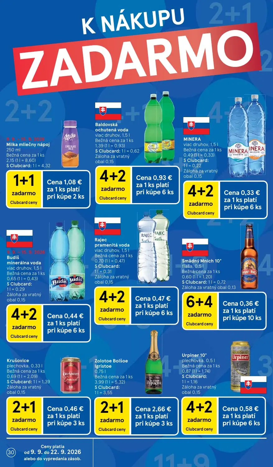 Tesco leták, strana 30 z 46 — Smädný Mních 10° fľaša, Krušovice plechovka, Urpiner 10° plechovka