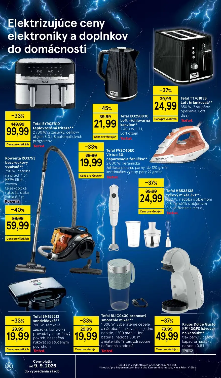 Tesco leták, strana 38 z 46 — Tefal EY905B10 teplovzdušná fritéza**, Rowenta RO3753 bezvreckový vysávač**, Krups Dolce Gusto…