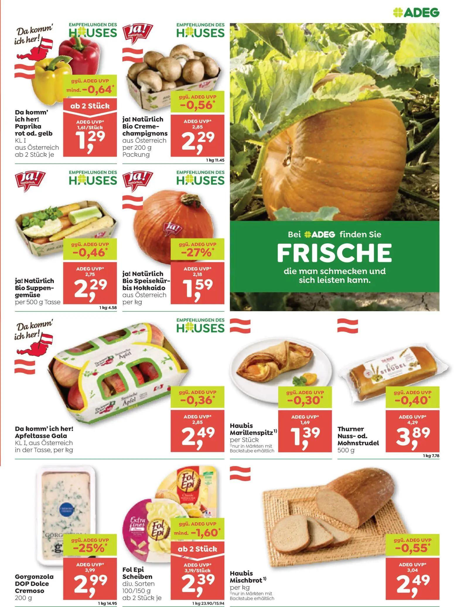 ADEG Prospekt, Seite 3 von 8 — Gorgonzola DOP Dolce Cremoso, Fol Epi Scheiben div. Sorten, ja! Natürlich Bio Speisekürbis Ho…