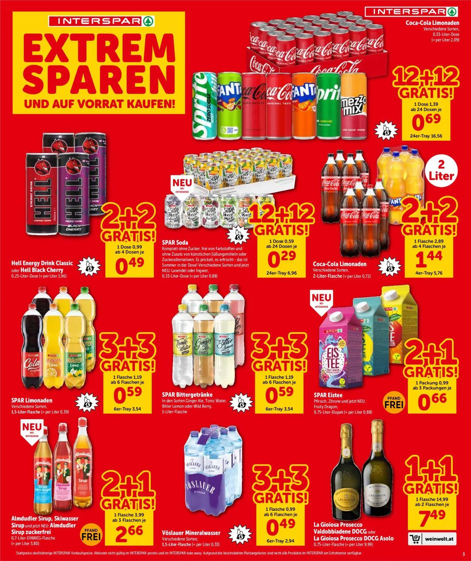Interspar Prospekt, Seite 3 von 20 — La Gioiosa Prosecco Valdobbiadene DOCG oder La Gioiosa Prosecco DOCG Asolo, Coca-Cola L…