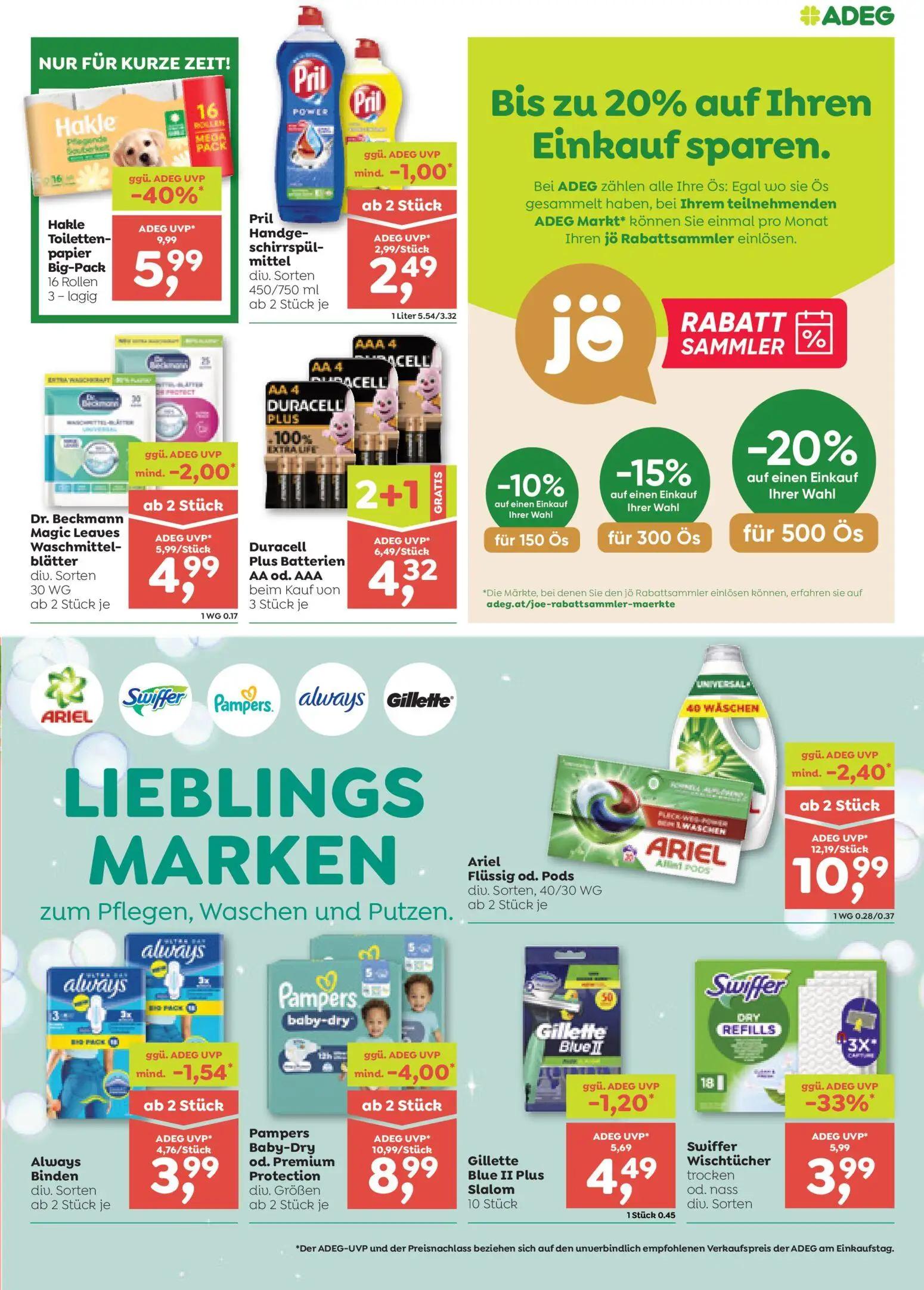 ADEG Prospekt, Seite 7 von 8 — Hakle Toilettenpapier Big-Pack 16 Rollen 3-lagig, Duracell Plus Batterien AA od. AAA, Pampers…