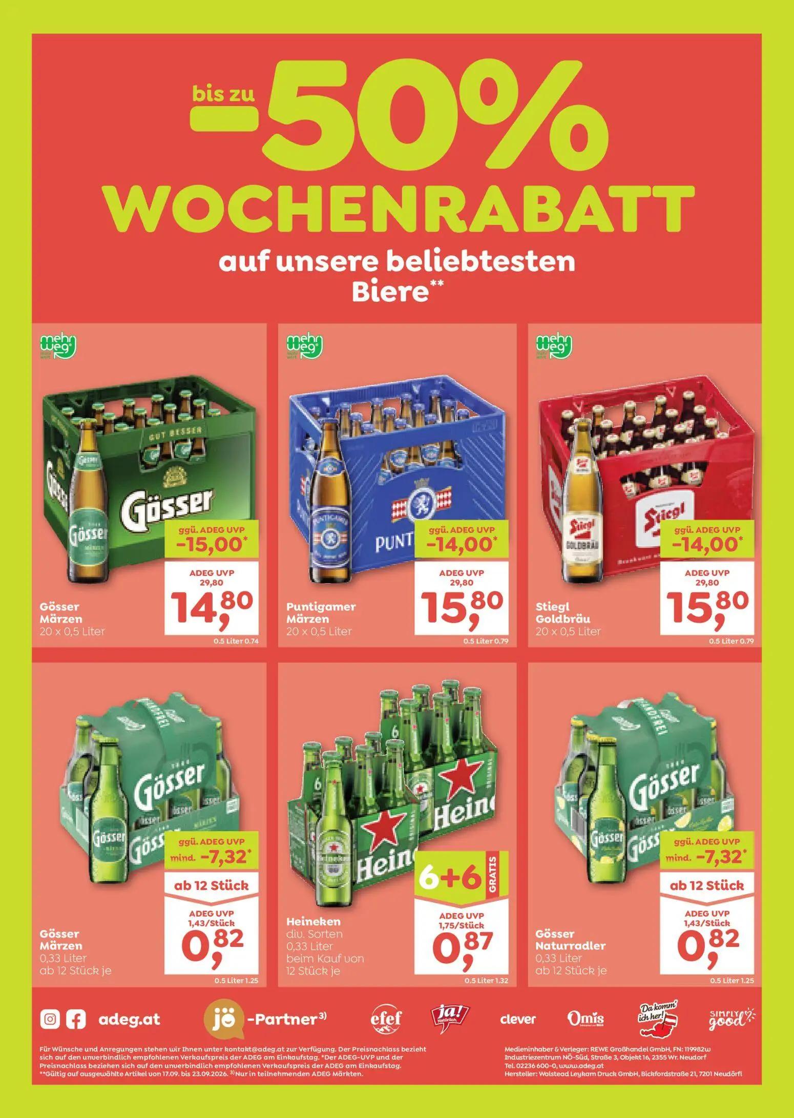 ADEG Prospekt, Seite 8 von 8 — Gösser Märzen, Puntigamer Märzen, Stiegl Goldbräu