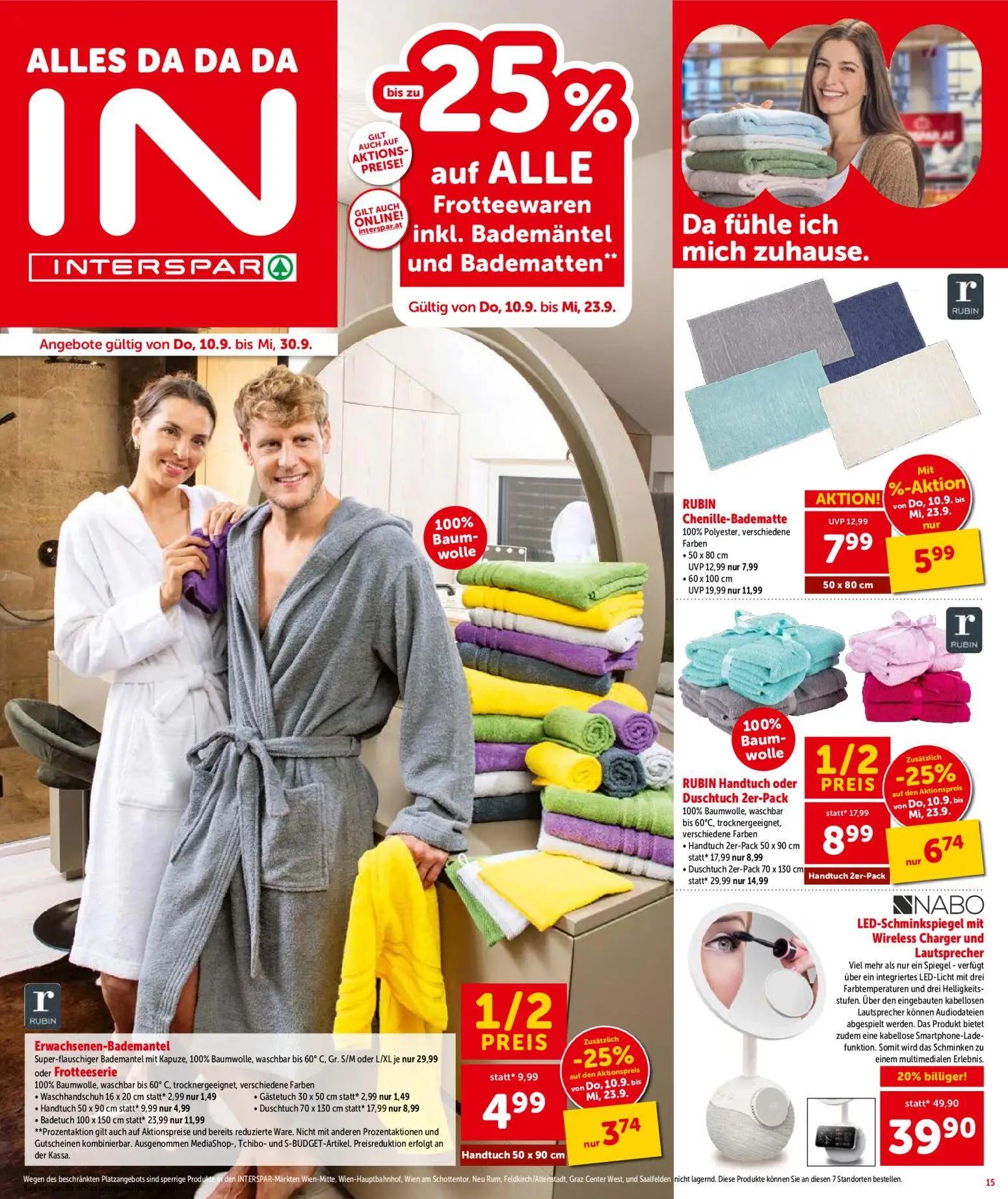 Interspar Prospekt, Seite 15 von 20 — RUBIN Handtuch oder Duschtuch 2er-Pack, Frotteeserie Badetuch, RUBIN Handtuch oder Dus…