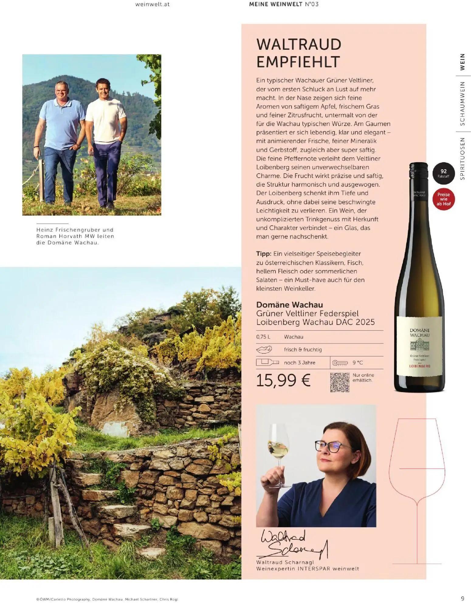 Interspar Prospekt, Seite 9 von 60 — Domäne Wachau Grüner Veltliner Federspiel Loibenberg Wachau DAC 2025