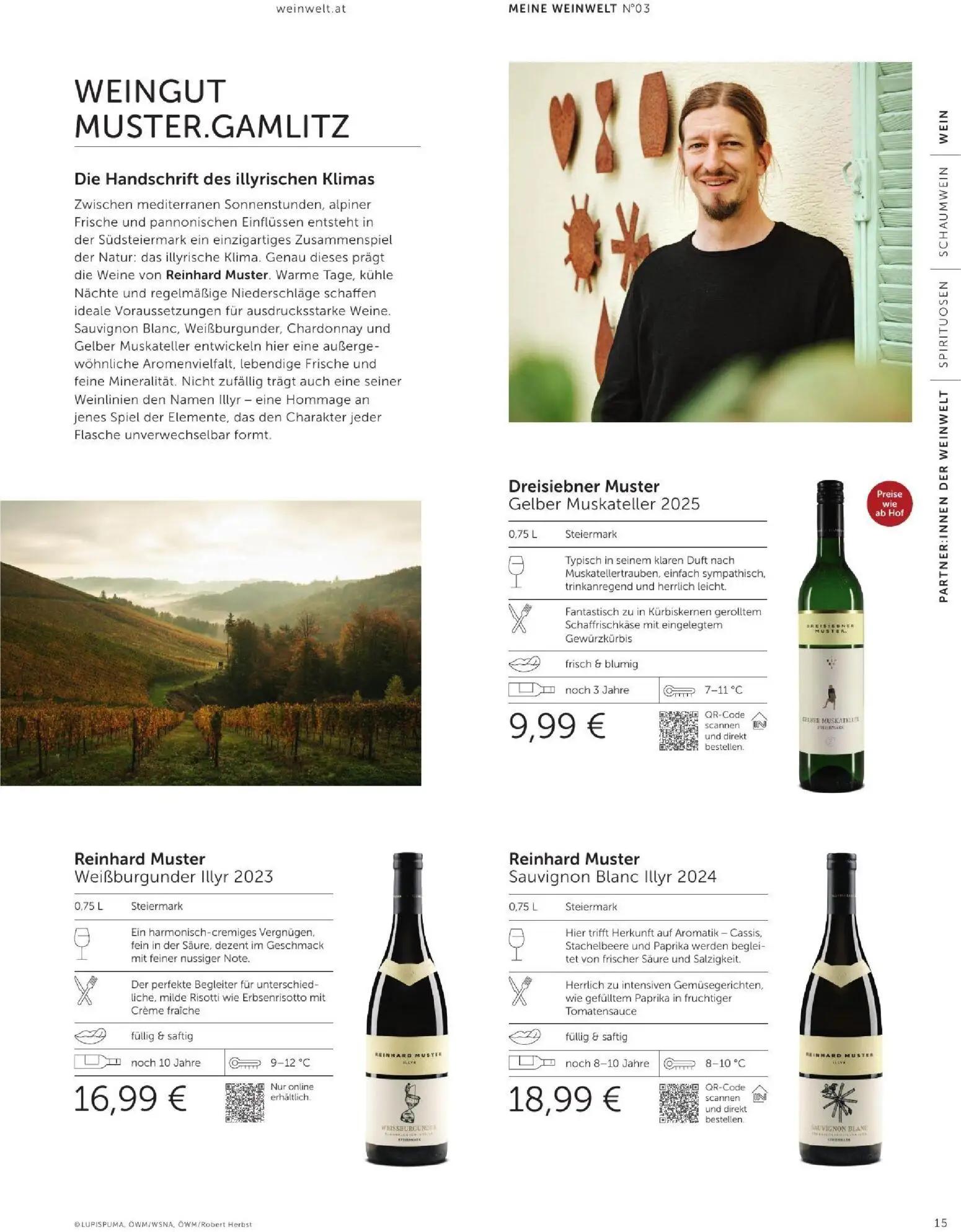 Interspar Prospekt, Seite 15 von 60 — Gelber Muskateller, Weißburgunder Illyr, Sauvignon Blanc Illyr