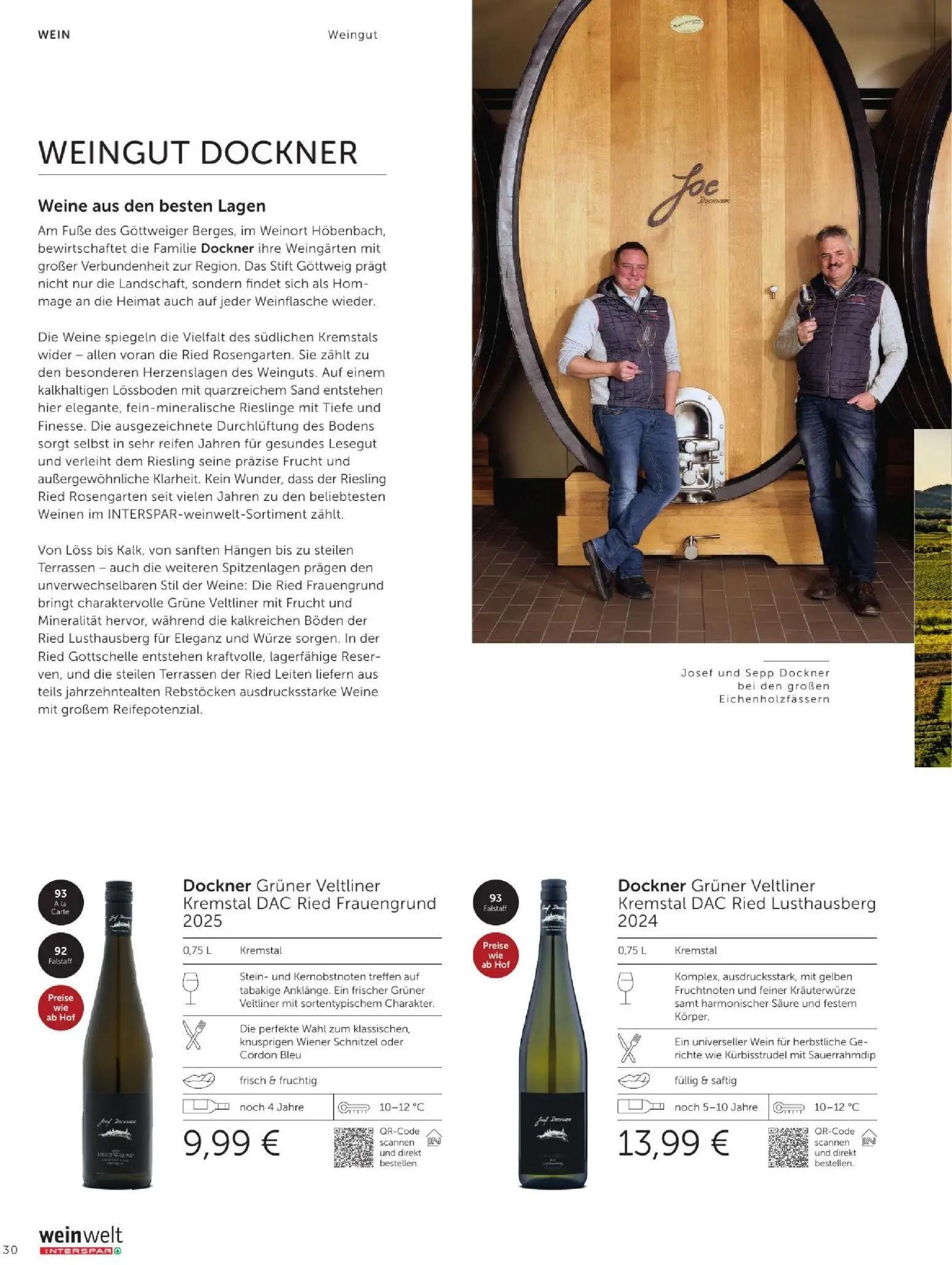 Interspar Prospekt, Seite 30 von 60 — Dockner Grüner Veltliner Kremstal DAC Ried Frauengrund 2025, Dockner Grüner Veltliner …