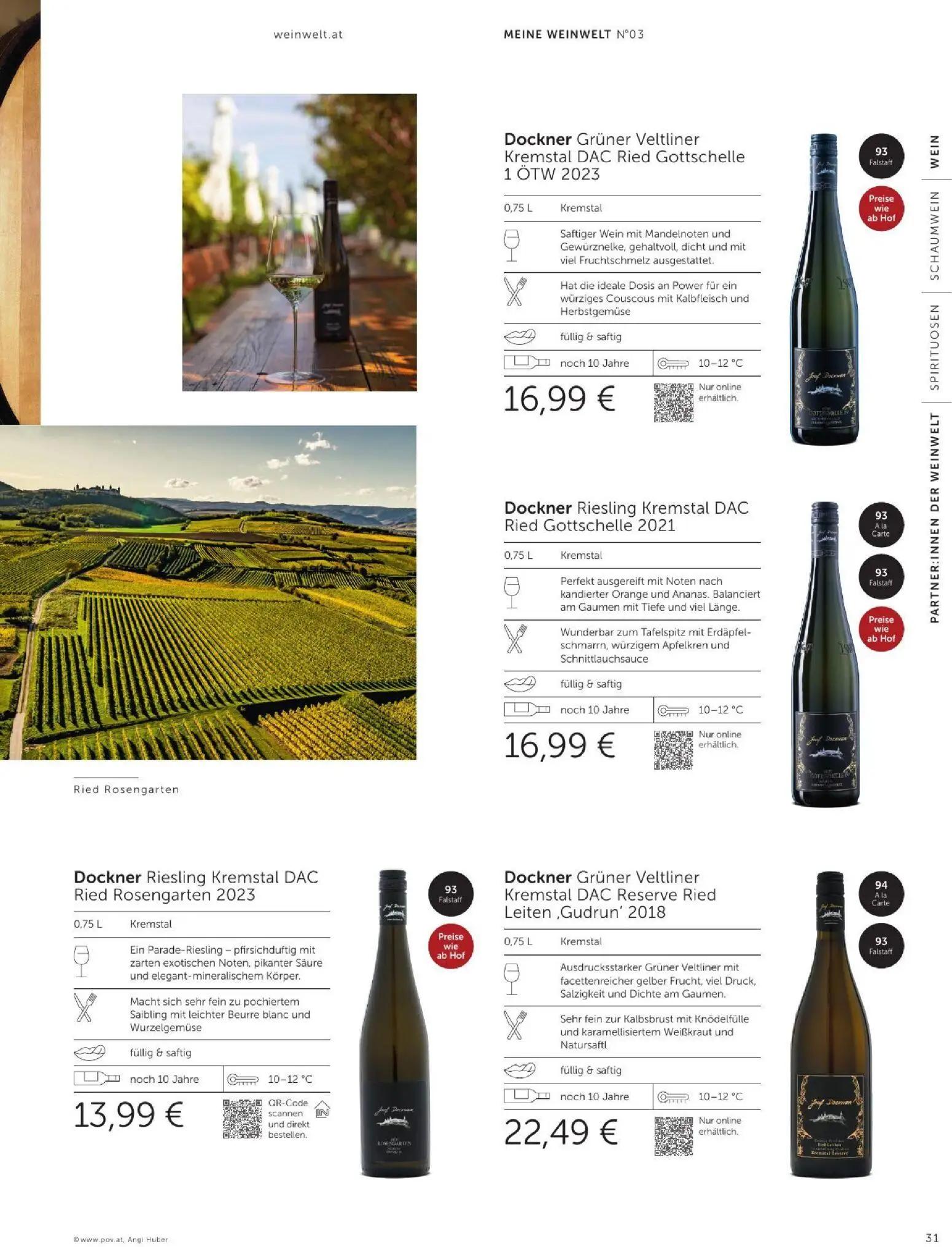 Interspar Prospekt, Seite 31 von 60 — Dockner Grüner Veltliner Kremstal DAC Ried Gottschelle 1 ÖTW 2023, Dockner Riesling Kr…