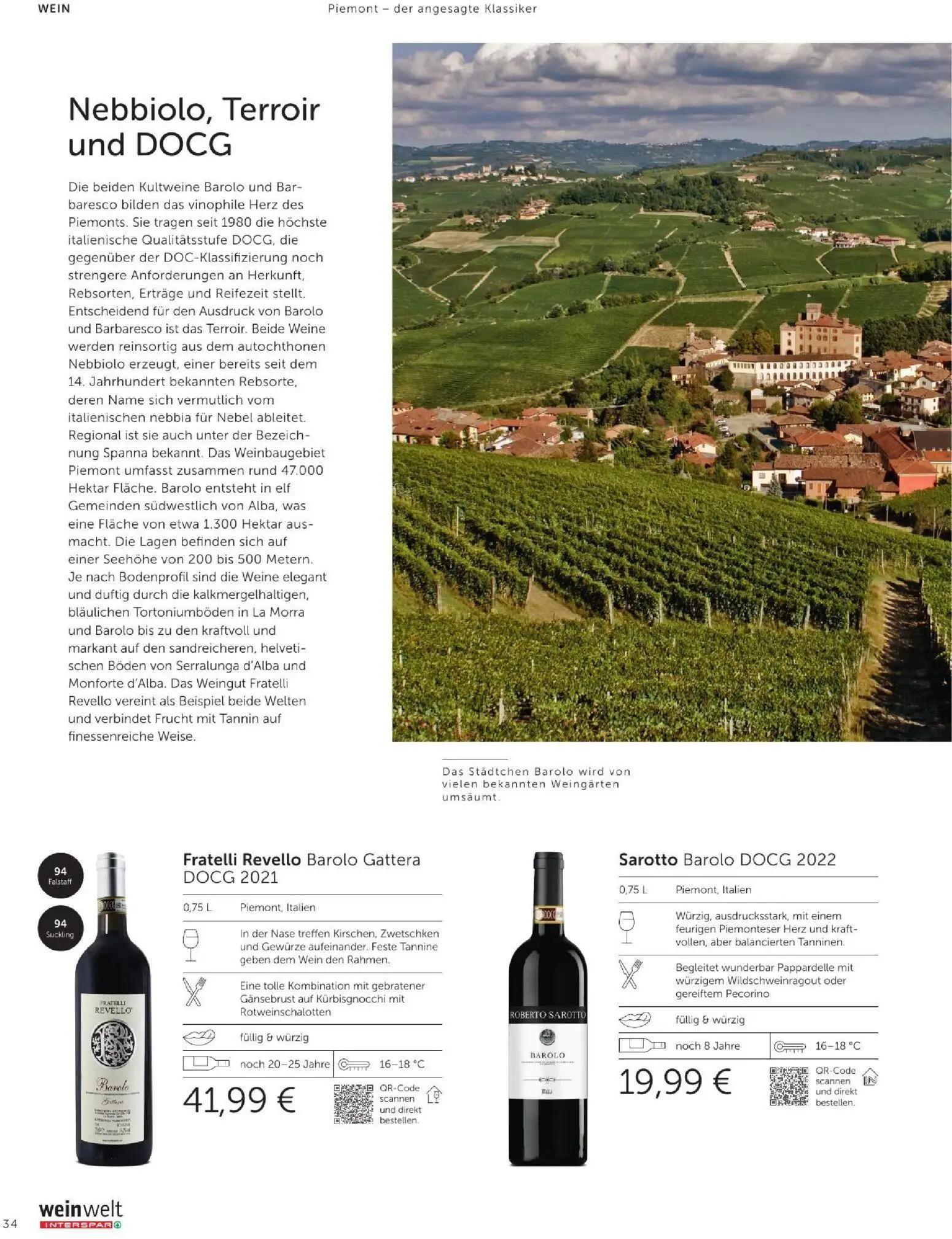 Interspar Prospekt, Seite 34 von 60 — Fratelli Revello Barolo Gattera DOCG 2021, Sarotto Barolo DOCG 2022