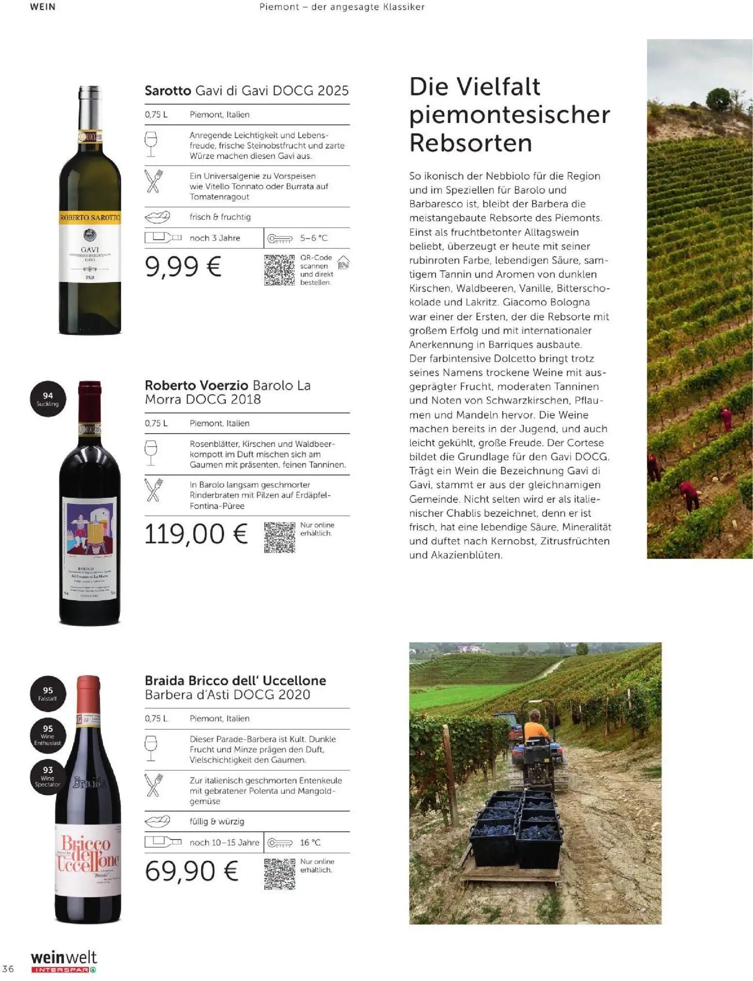 Interspar Prospekt, Seite 36 von 60 — Sarotto Gavi di Gavi DOCG, Roberto Voerzio Barolo La Morra DOCG 2018, Braida Bricco de…