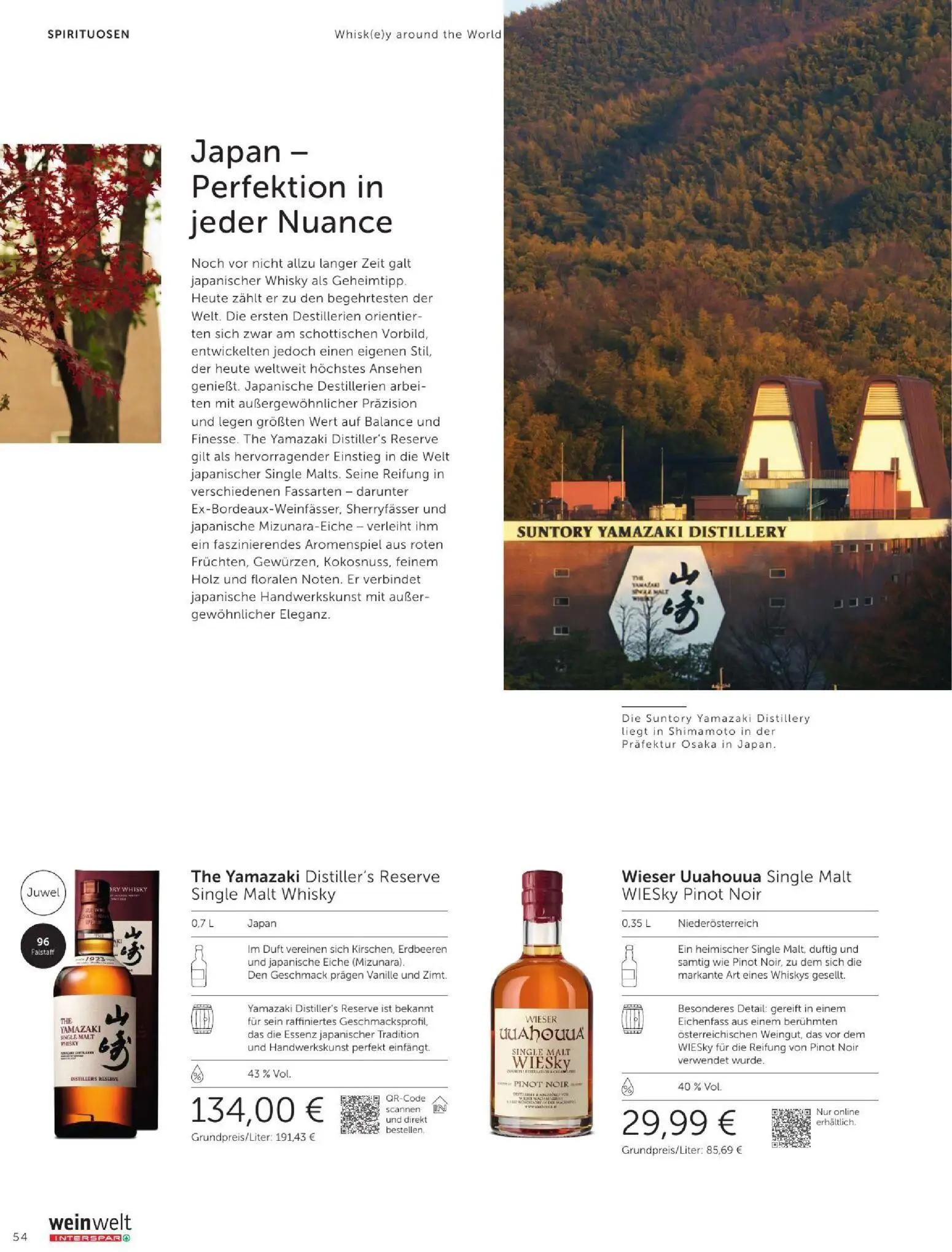 Interspar Prospekt, Seite 54 von 60 — The Yamazaki Distiller's Reserve Single Malt Whisky, Wieser Uuahouua Single Malt WIESk…