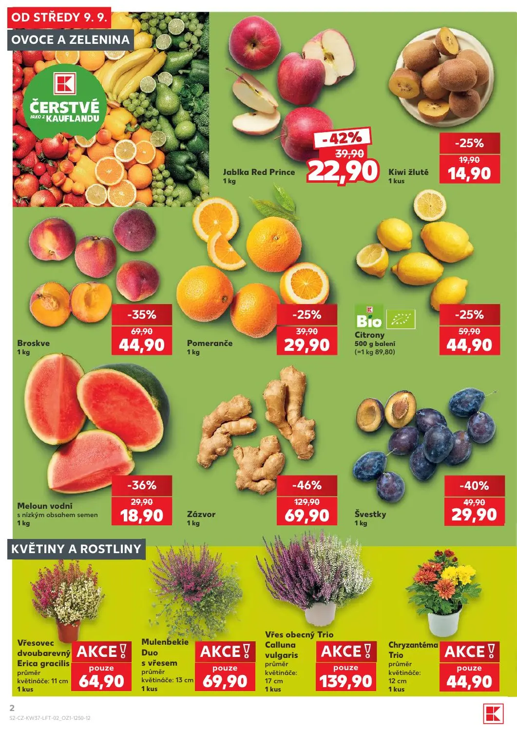 Kaufland leták, strana 2 z 52 — Zázvor, Broskve, Švestky