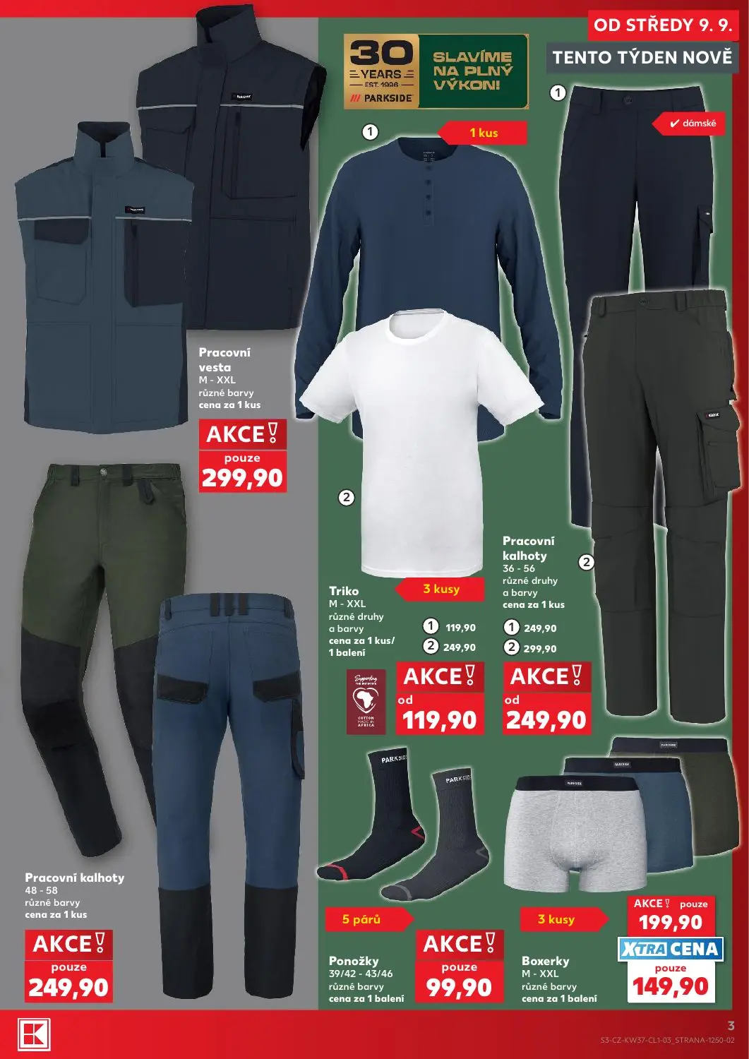 Kaufland leták, strana 3 z 18 — Triko, Pracovní kalhoty, Boxerky